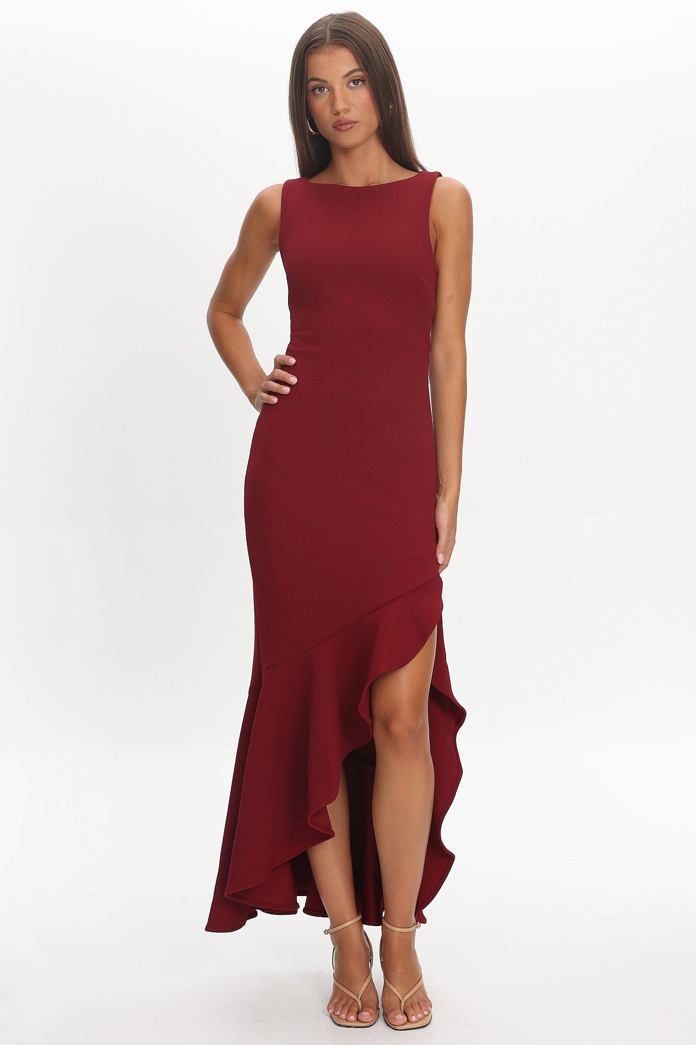 Lights On Asymmetric Hem Maxi Dress Wine - XL Lights On Asymmetric Hem Maxi Dress Wine - XL