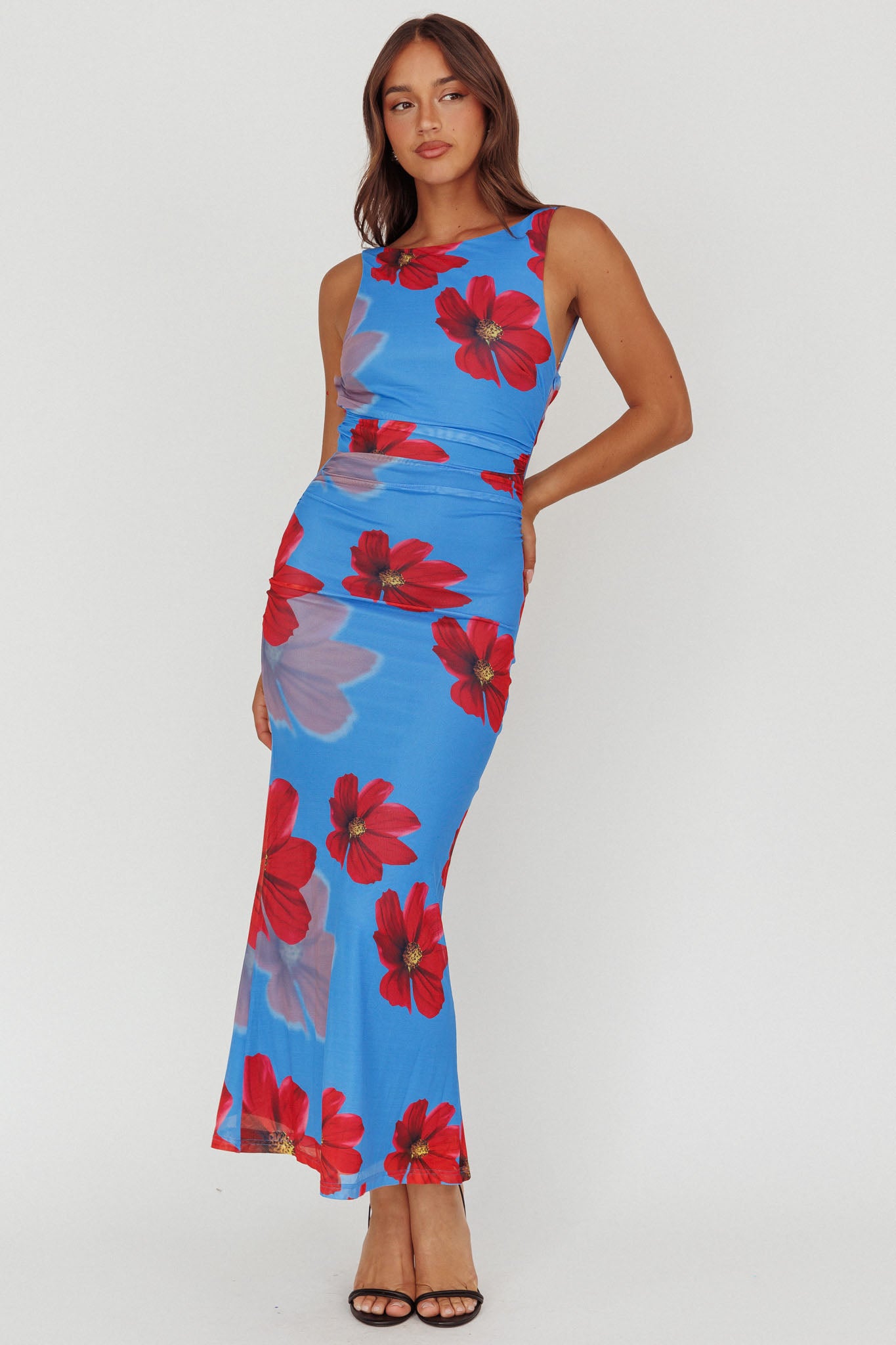 Helsi Low Back Maxi Dress Floral Blue - L