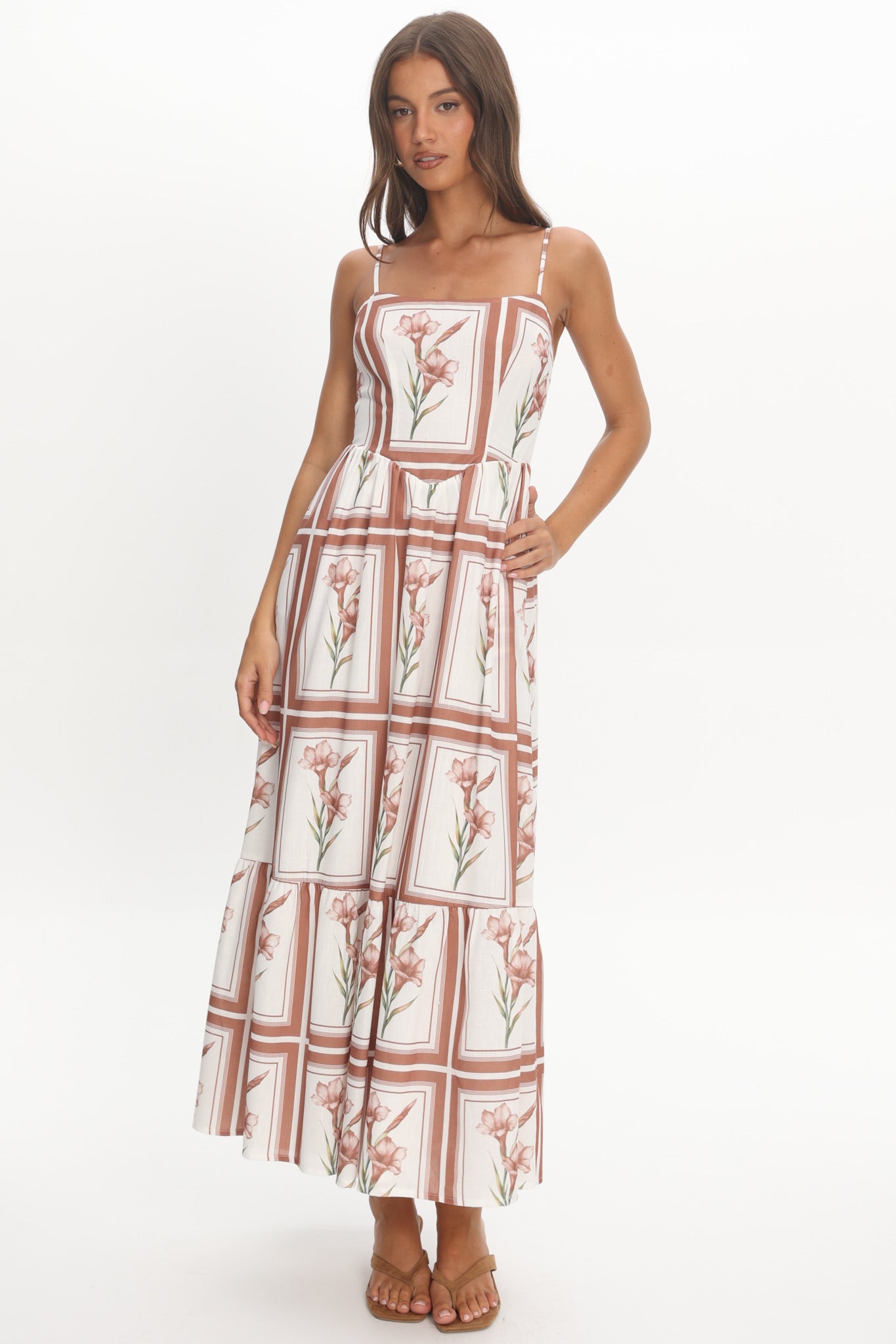 bow strap maxi dress Newbury Bow Back Maxi Dress Floral Chocolate