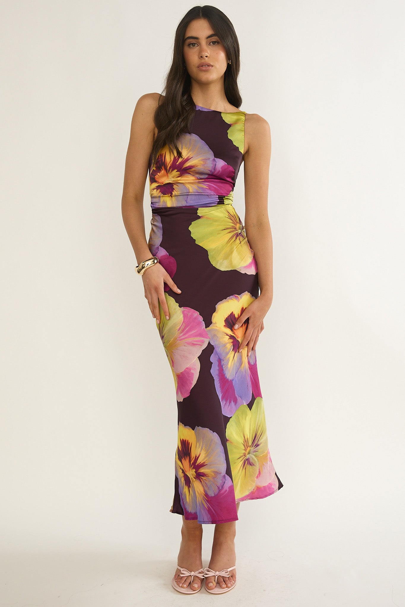 maxi floaty dresses Floating Strappy Low Back Maxi Dress Pansies Plum