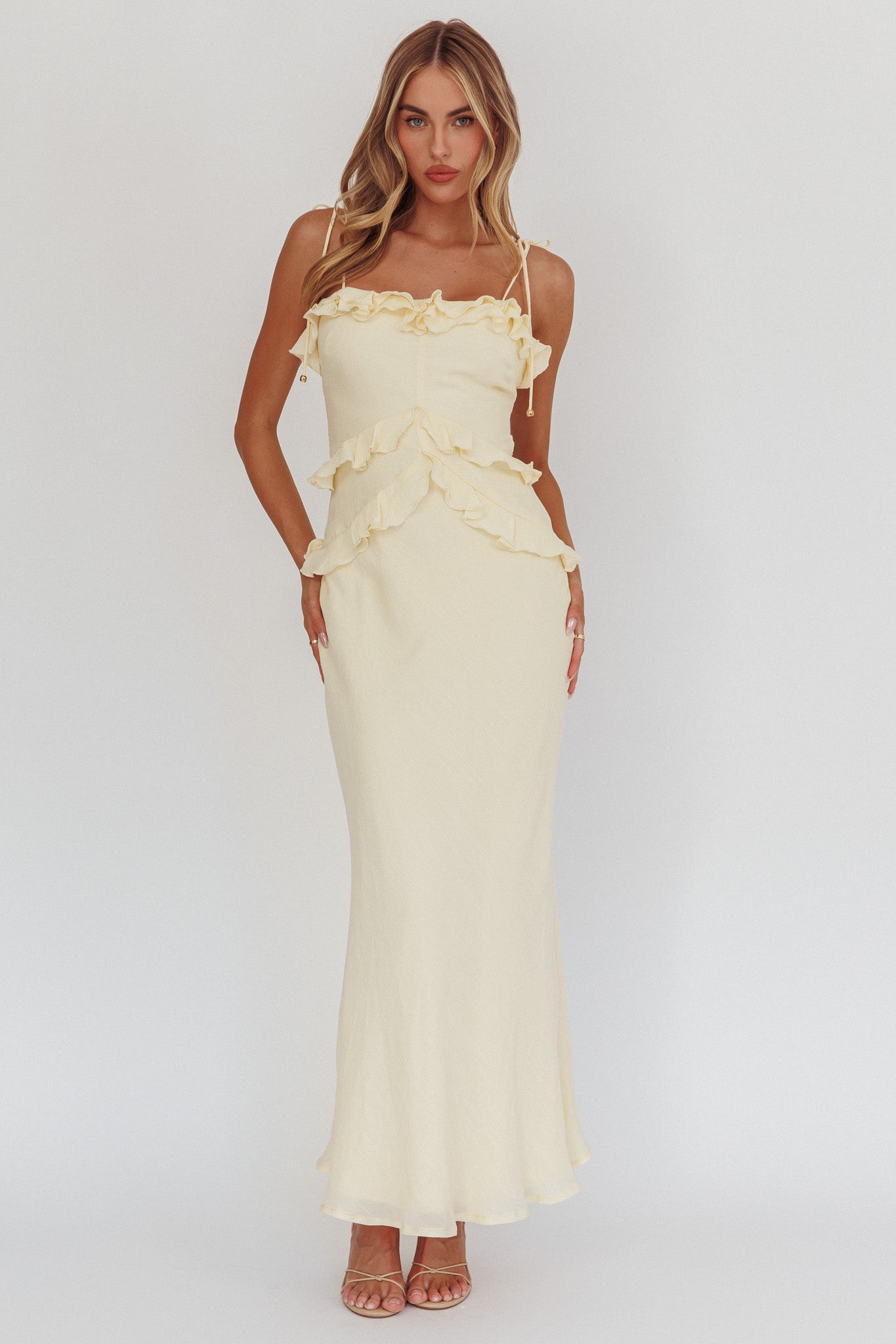 On A Roll Frill Trim Maxi Dress Yellow On A Roll Frill Trim Maxi Dress Yellow