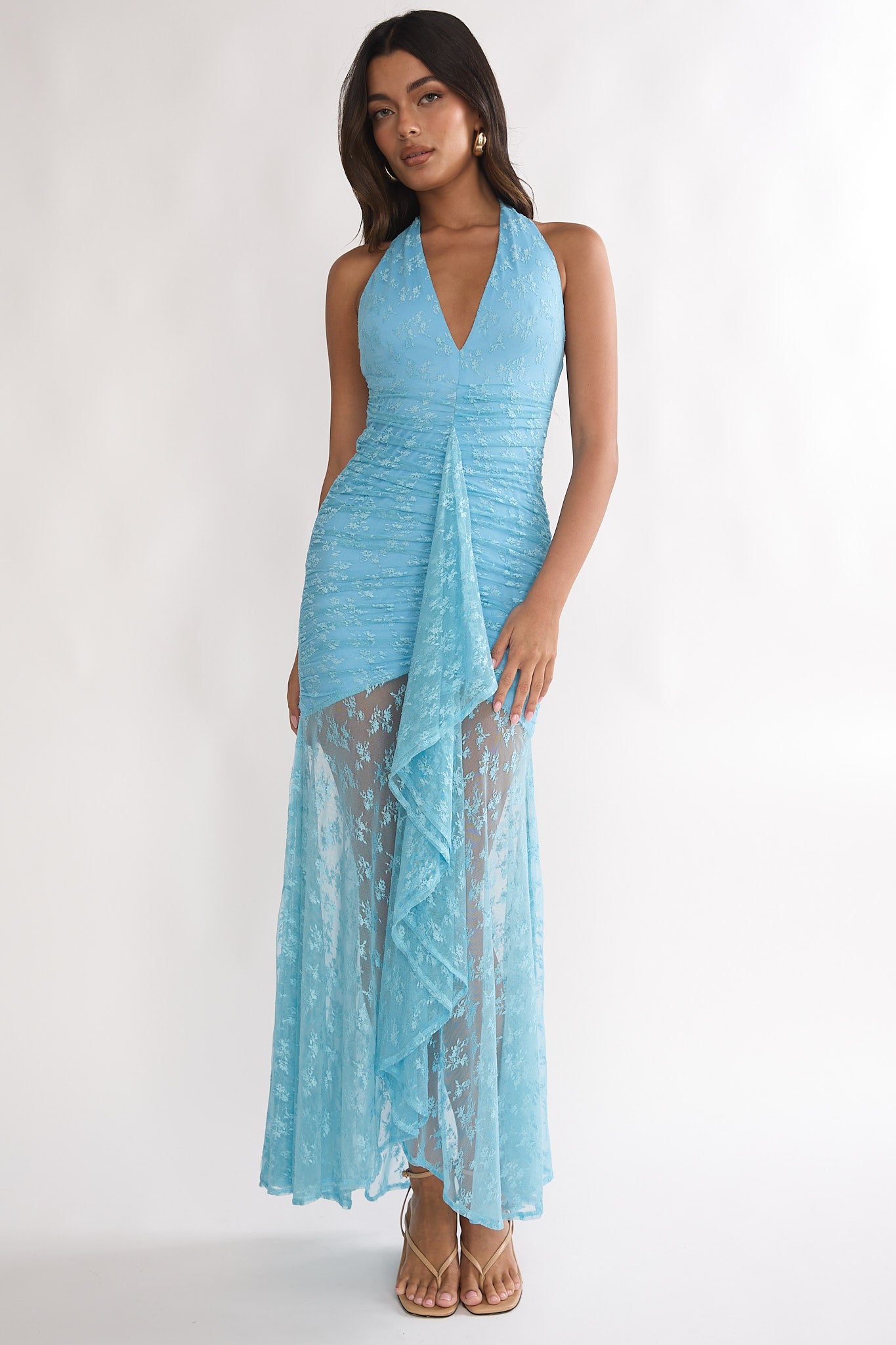ruched frill maxi dress Shona Joy - Aurore Ruched Frill Maxi Dress