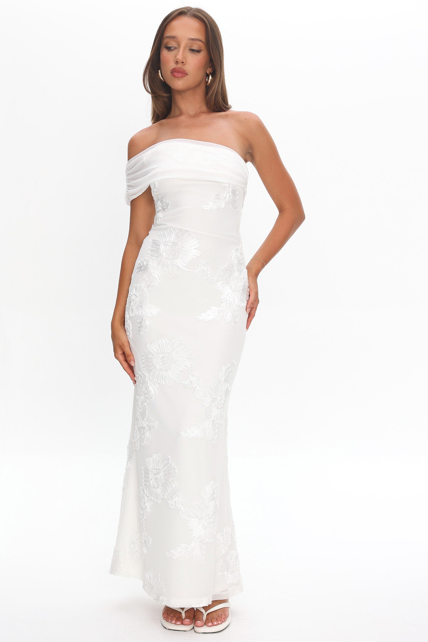 Shop the Gala One-Shoulder Maxi Dress Embellished White
