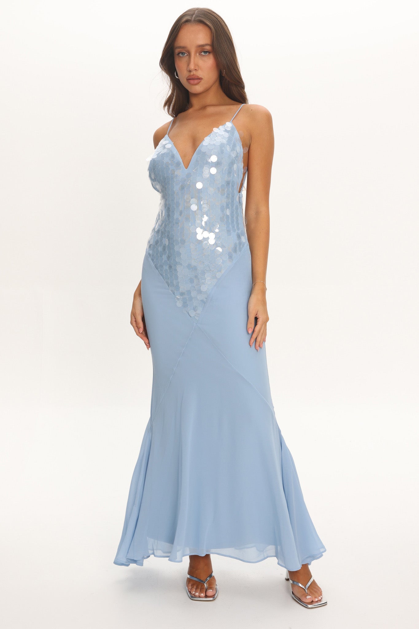 princess polly baby blue dress A Line Formal Satin V Neck High-Low Prom Dress