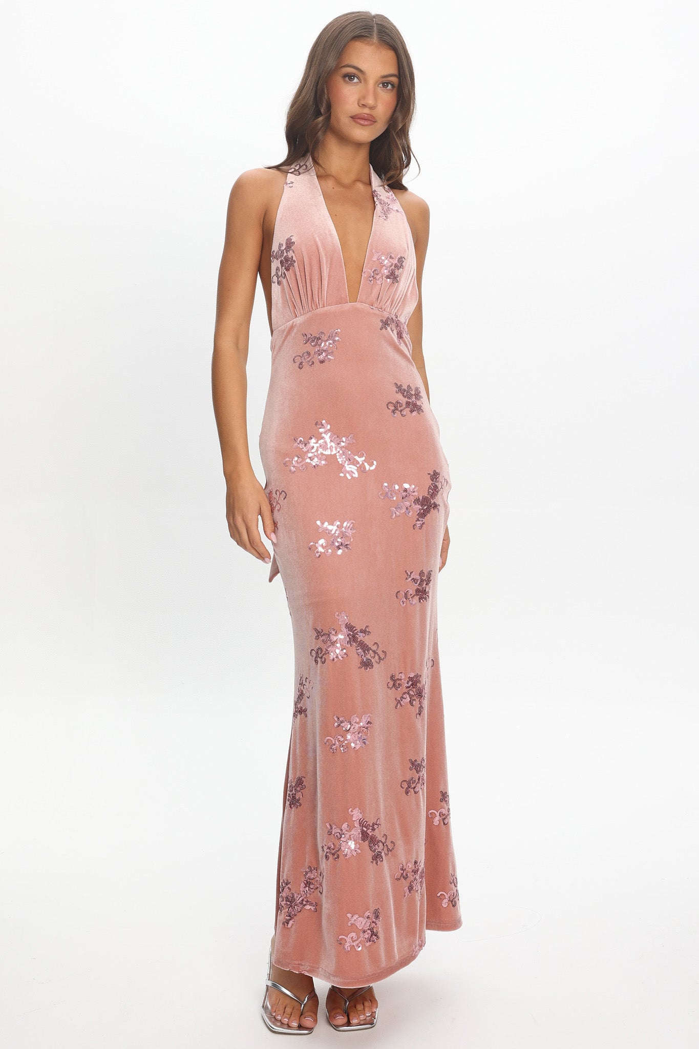 pink velvet maxi dress Pink Velvet Long Sleeve Maxi Dress