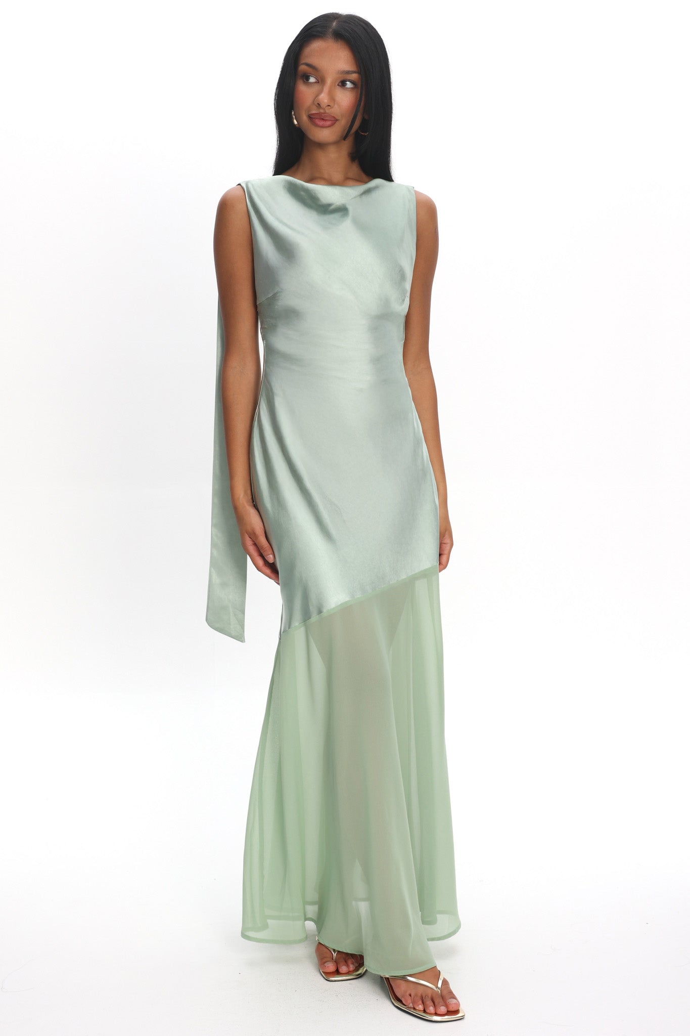 Shop the Second Glances Cowl Neck Backless Maxi Dress Sage