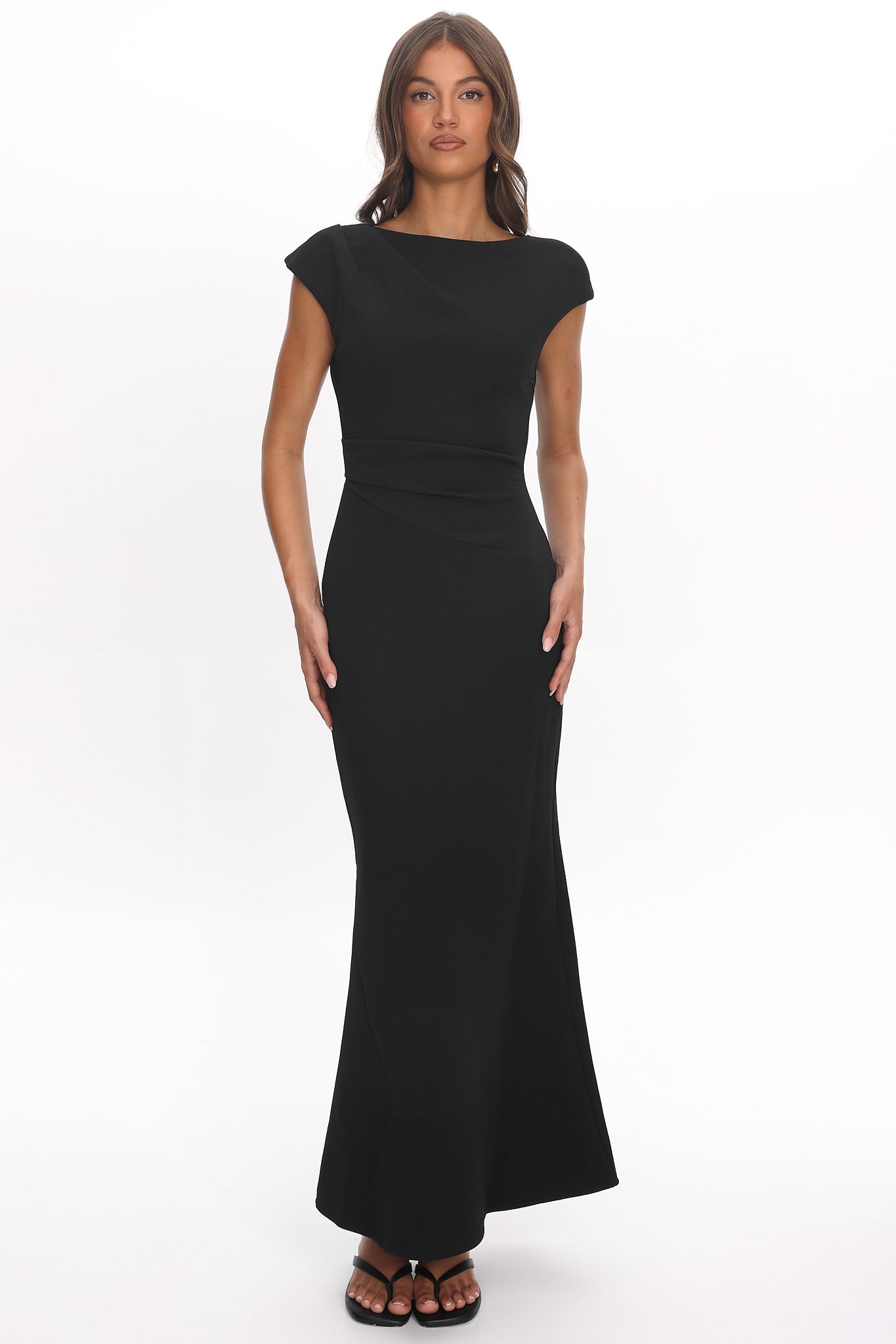 Zarae Cap Sleeve Surplice Back Maxi Dress Black - M Zarae Cap Sleeve Surplice Back Maxi Dress Black - M