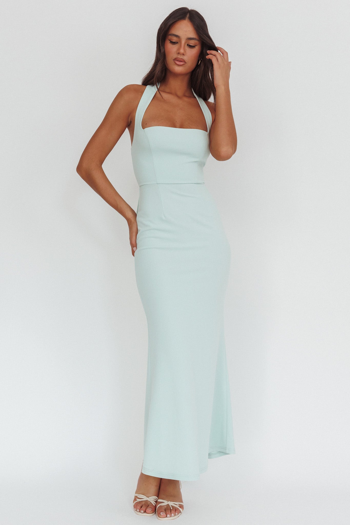 Shellie Square Neckline Halter Maxi Dress Ice Blue Shellie Square Neckline Halter Maxi Dress Ice Blue