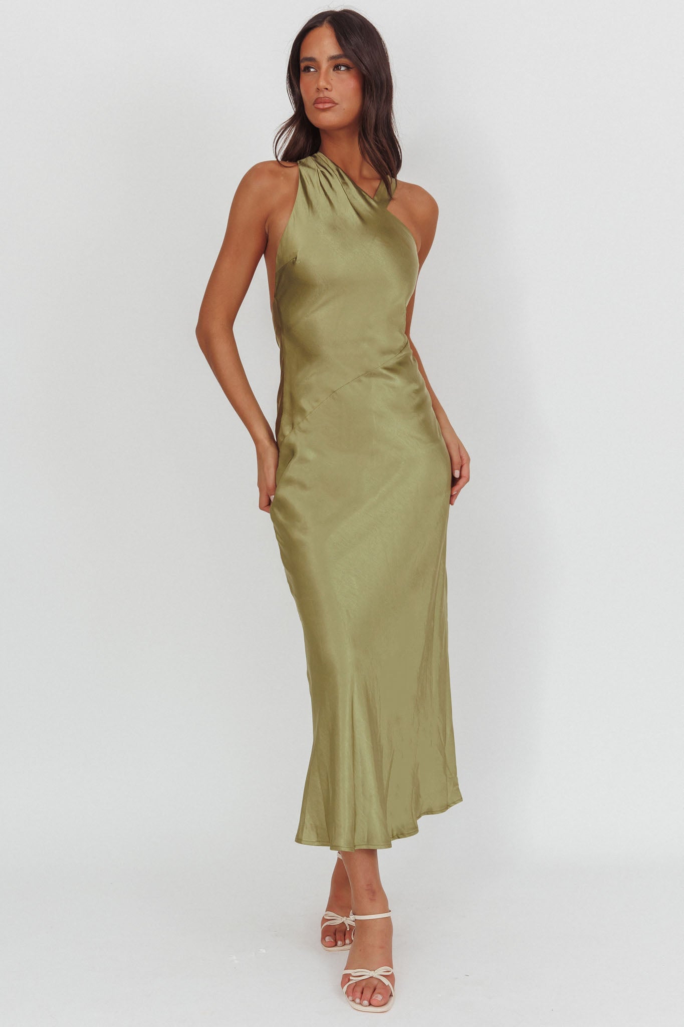 olive green asymmetrical dress Xscape Women's Asymmetric-Neck Side-Slit Gown - Sage main image 0