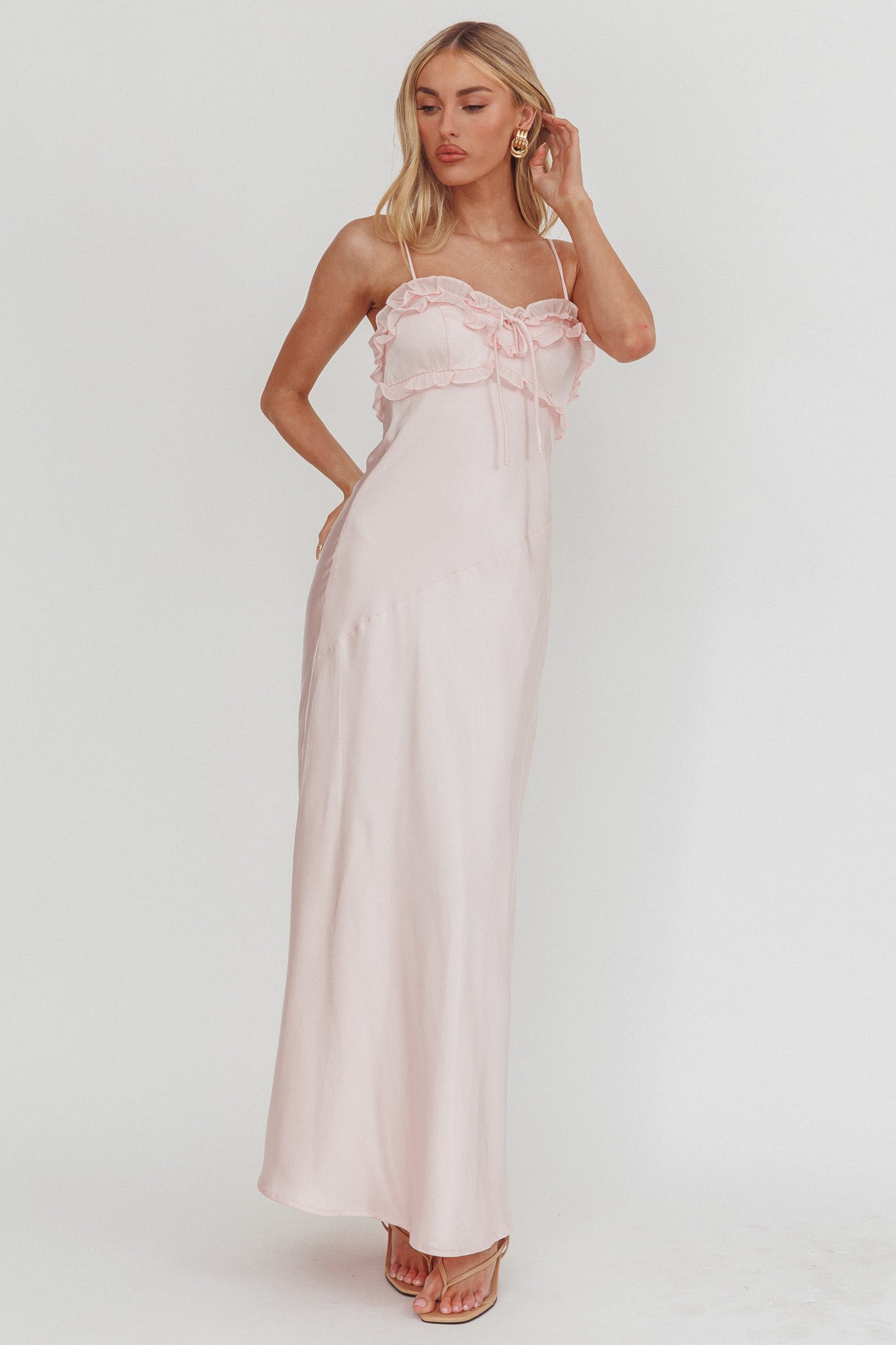 Caryn Frill Trim Maxi Dress Pink - XL