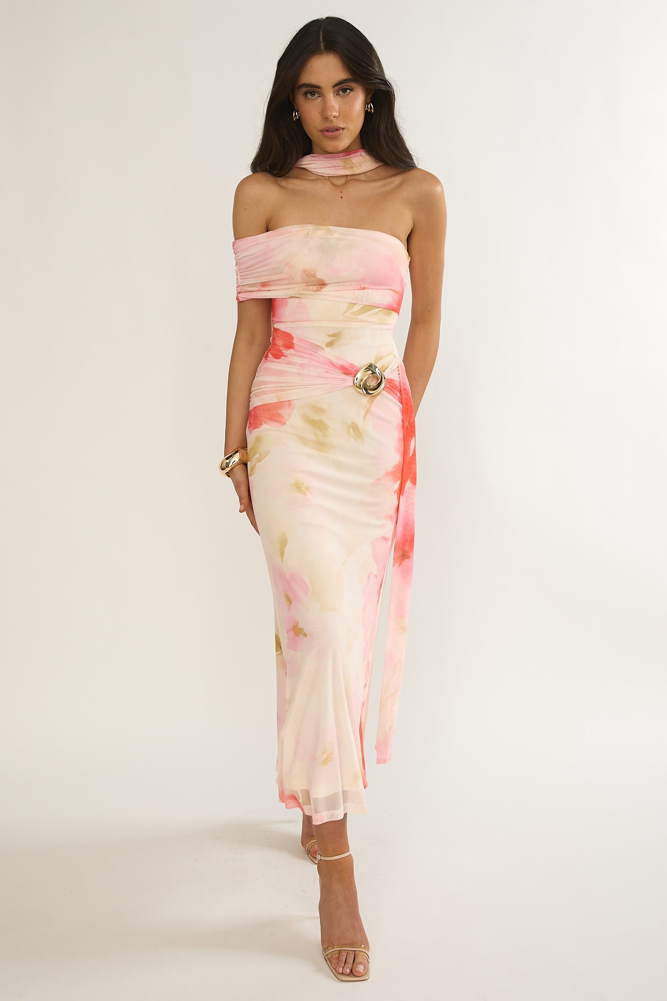 mayra formal satin slit long dress reviews Rent Miss Selfridge Satin Asym Hem Ruffle Dress With Scarf In Black