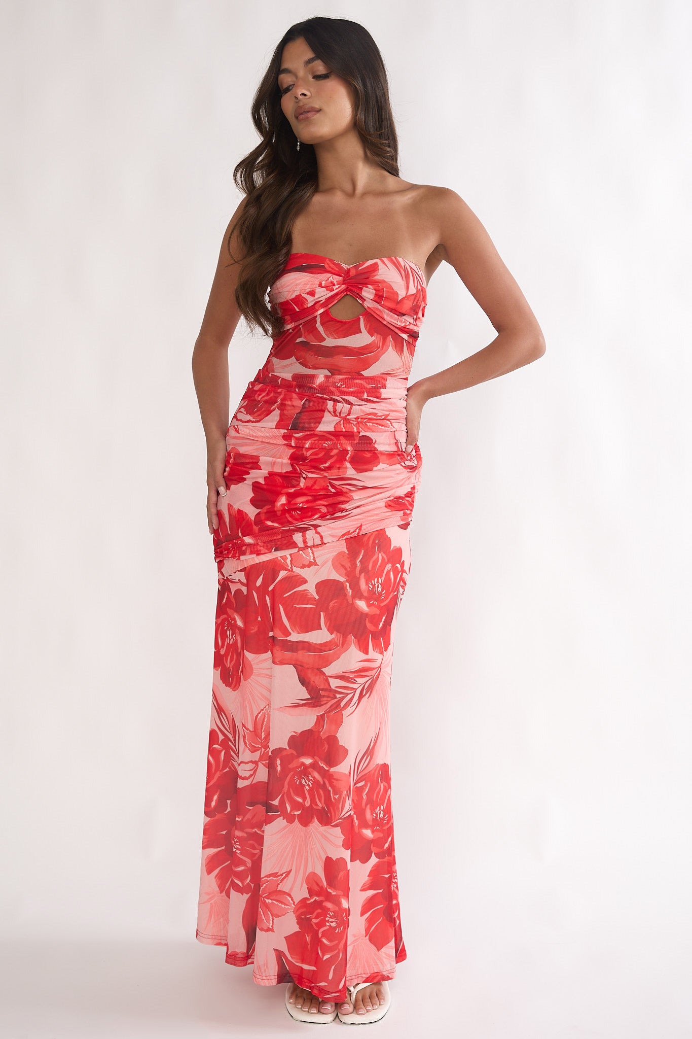 chinese dress ladies Larissa Satin Maxi Dress with Ruched Petals / Lemon | Meshki main image 0