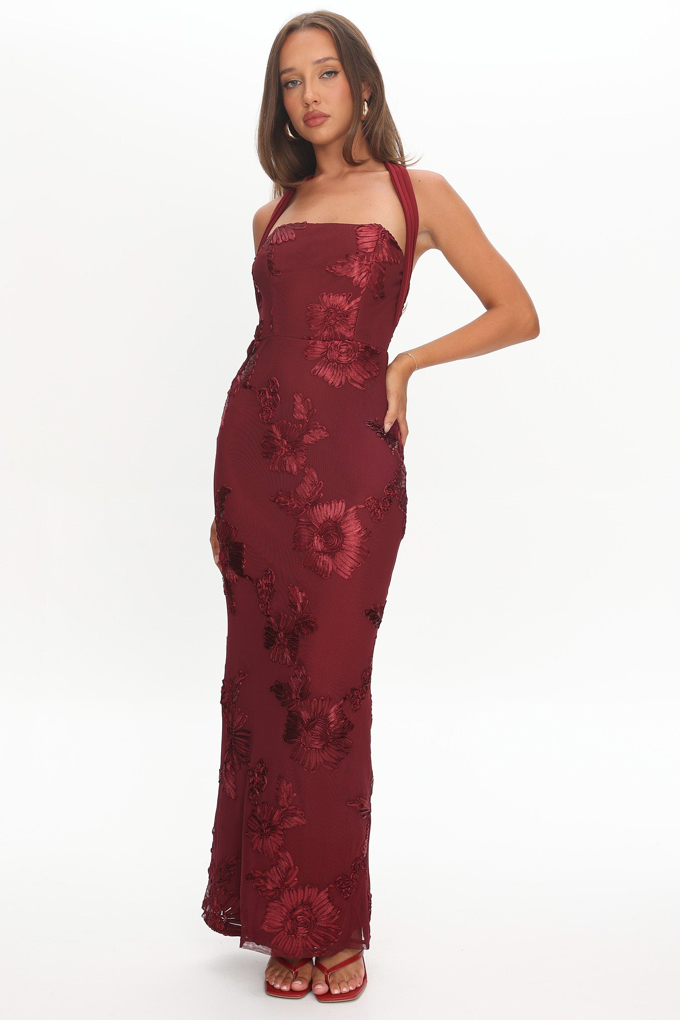 Serenya Halterneck Embellished Maxi Dress Wine - XS Serenya Halterneck Embellished Maxi Dress Wine - XS