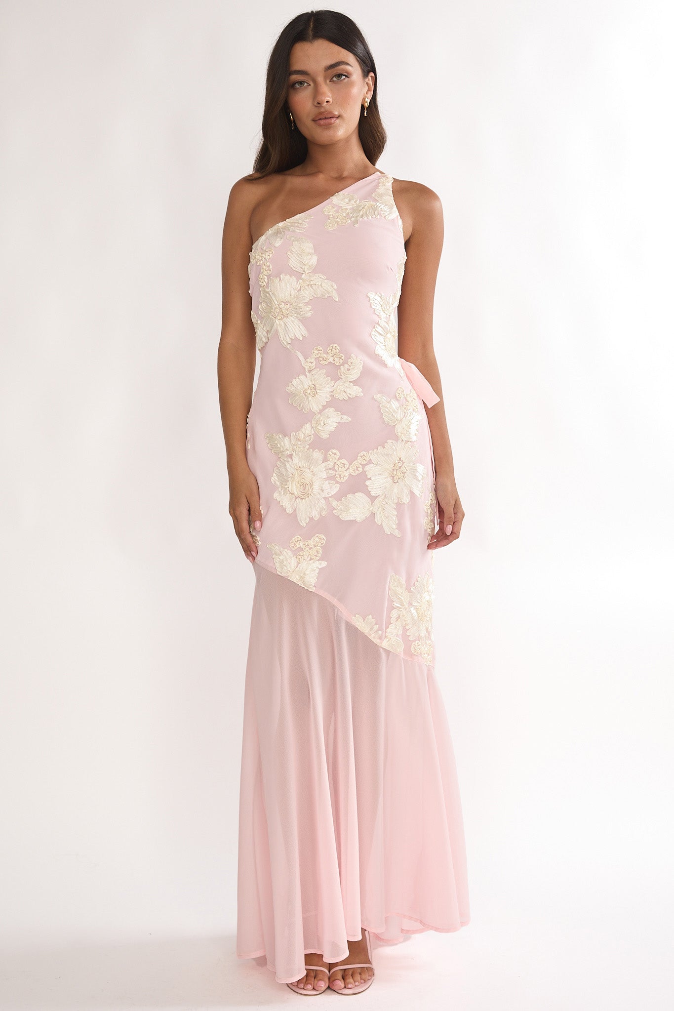 Mireya One-Shoulder Sheer Hem Maxi Dress Pink - M Mireya One-Shoulder Sheer Hem Maxi Dress Pink - M