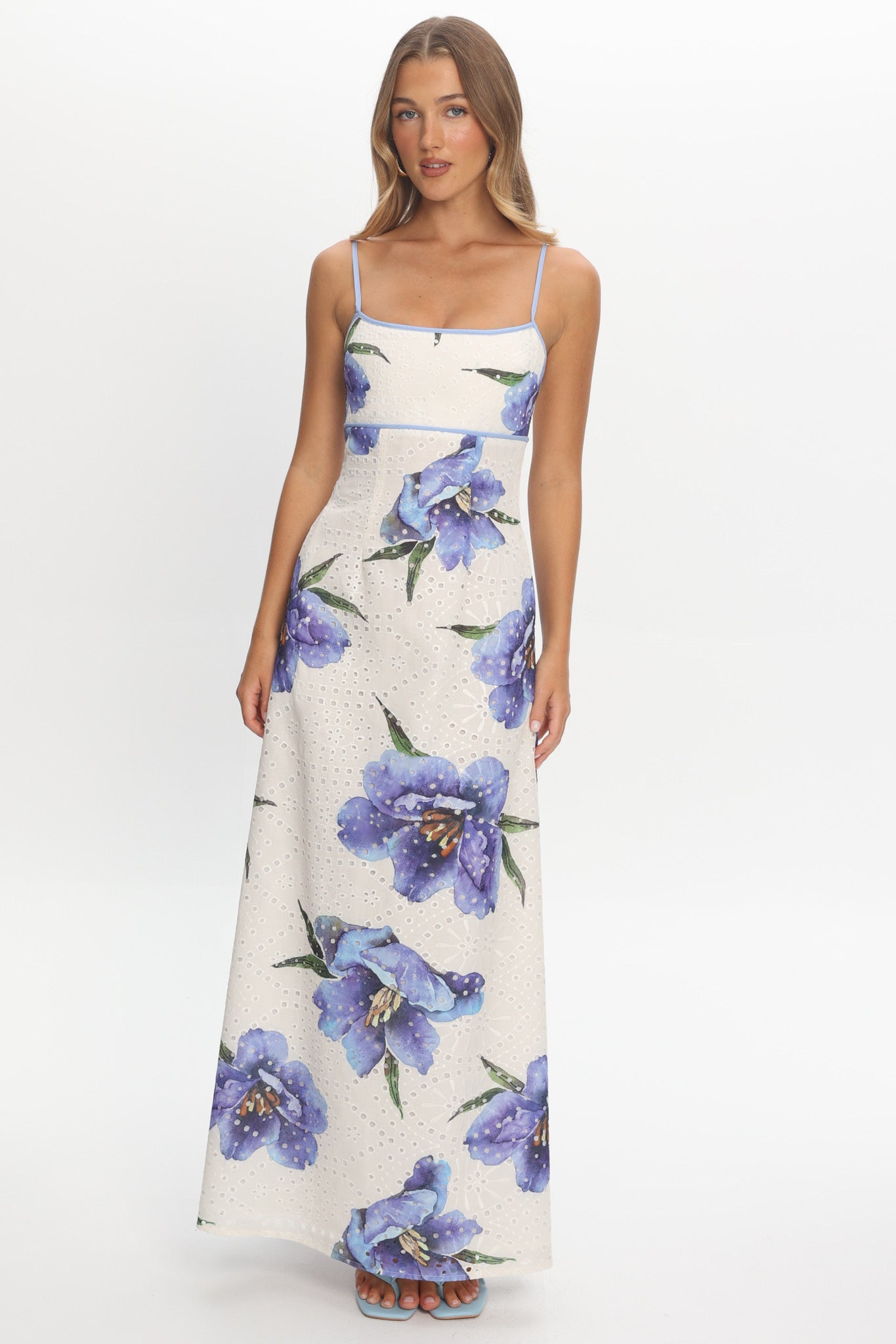 Hilja Floral Eyelet Maxi Dress Blue