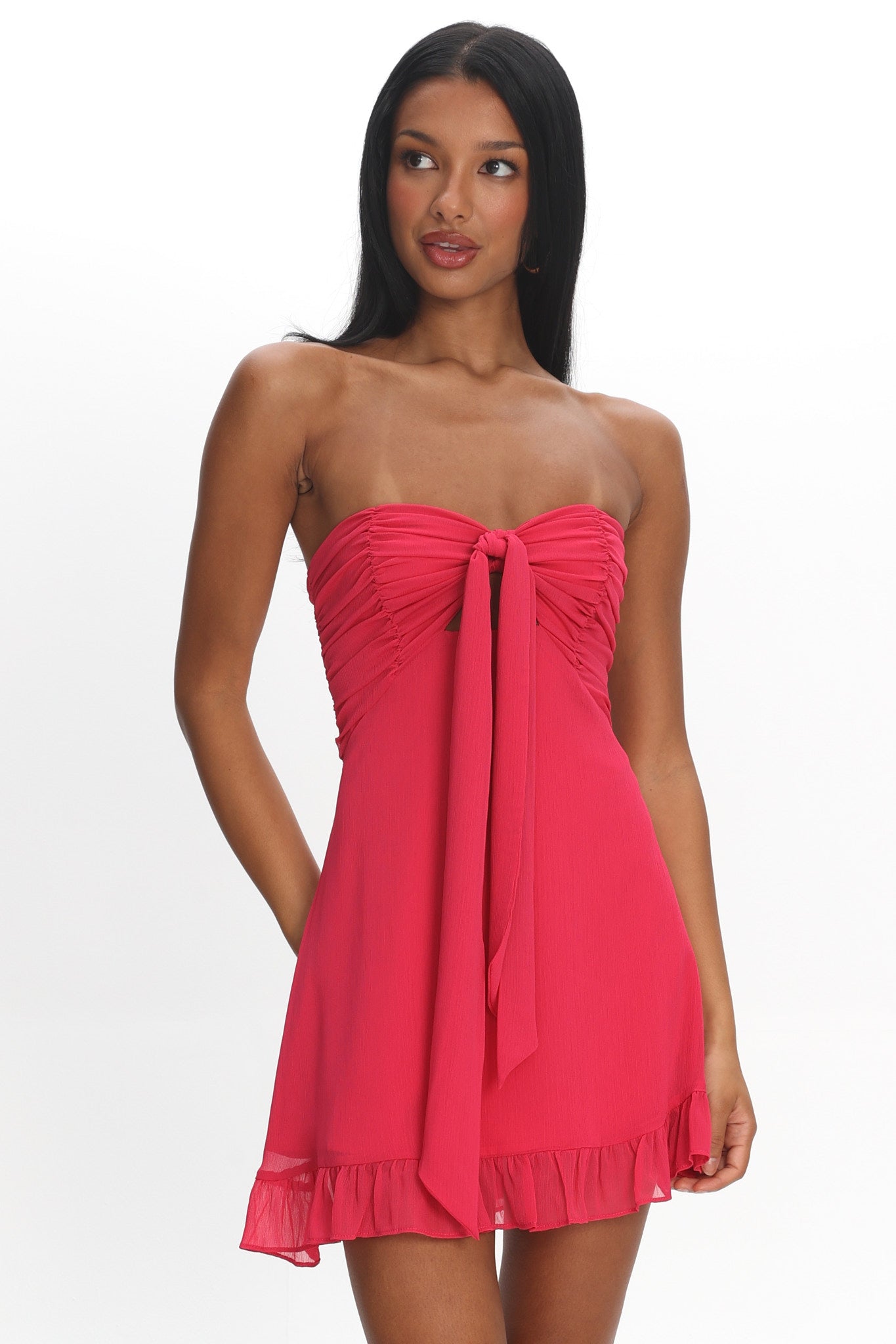 raspberry mini dress Gloria Day Tied Bust Strapless Mini Dress Raspberry