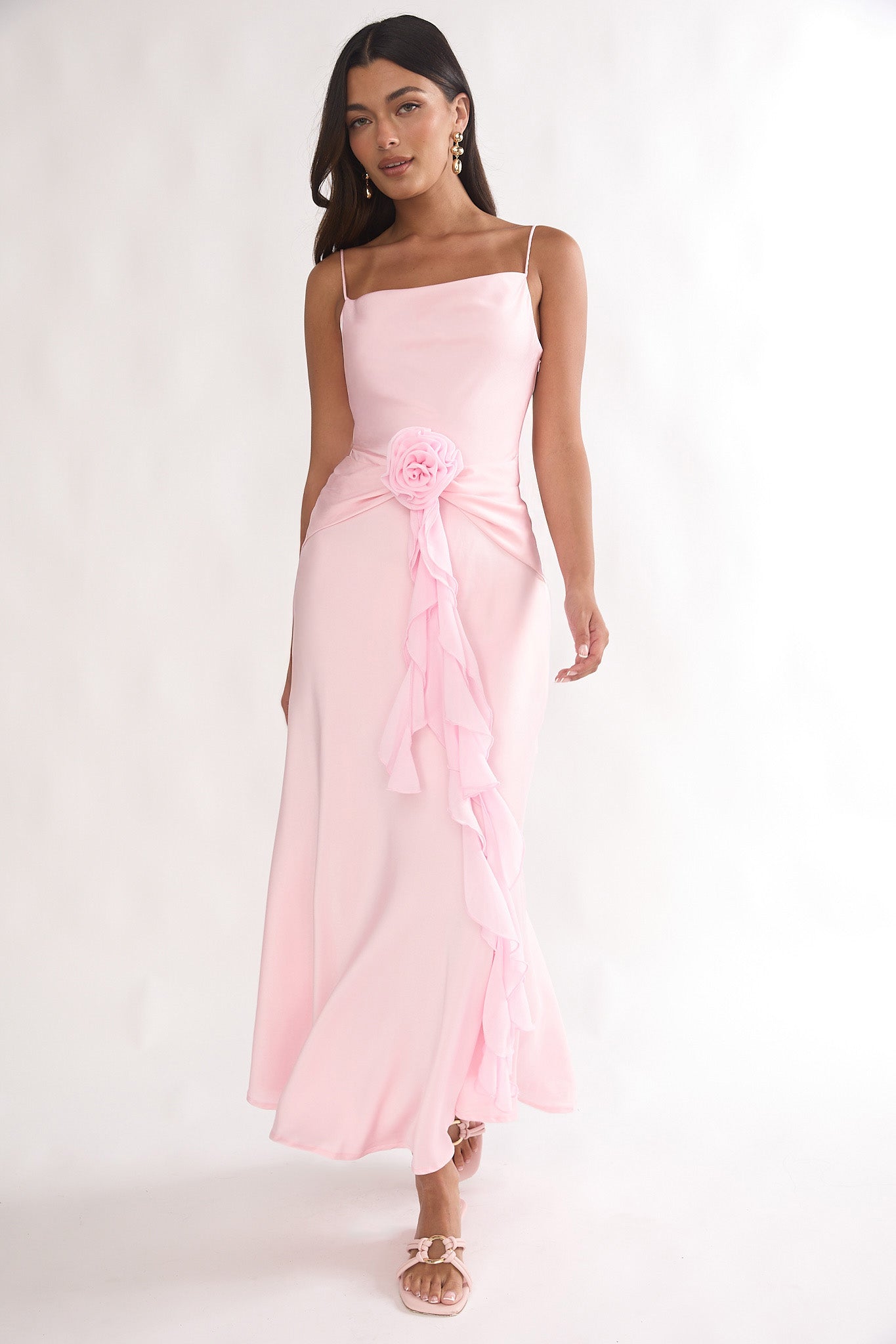 Mirenna Rosette Waist Maxi Dress Light Pink– Selfie Leslie