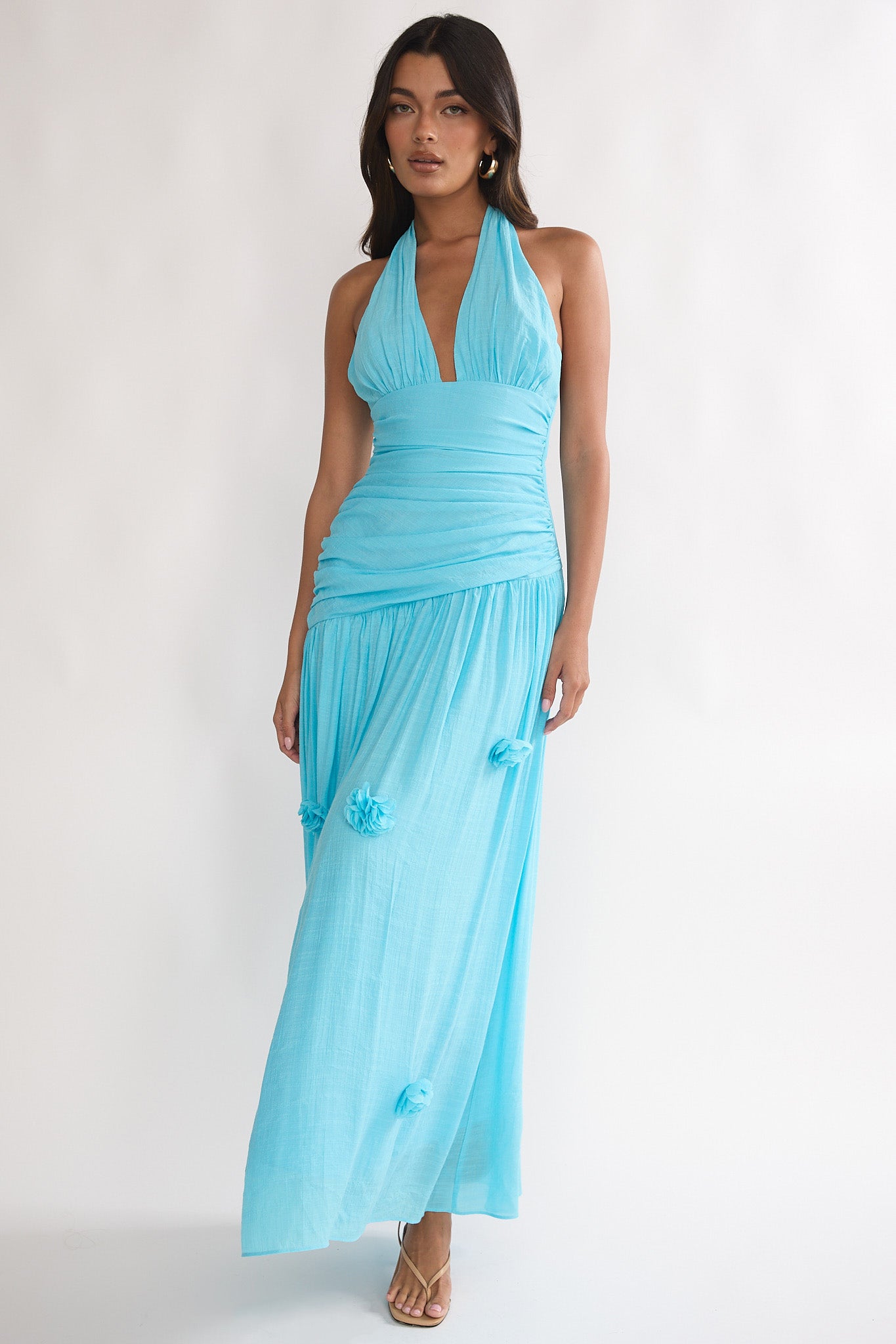 To The Sky Halterneck Maxi Dress Aqua - M