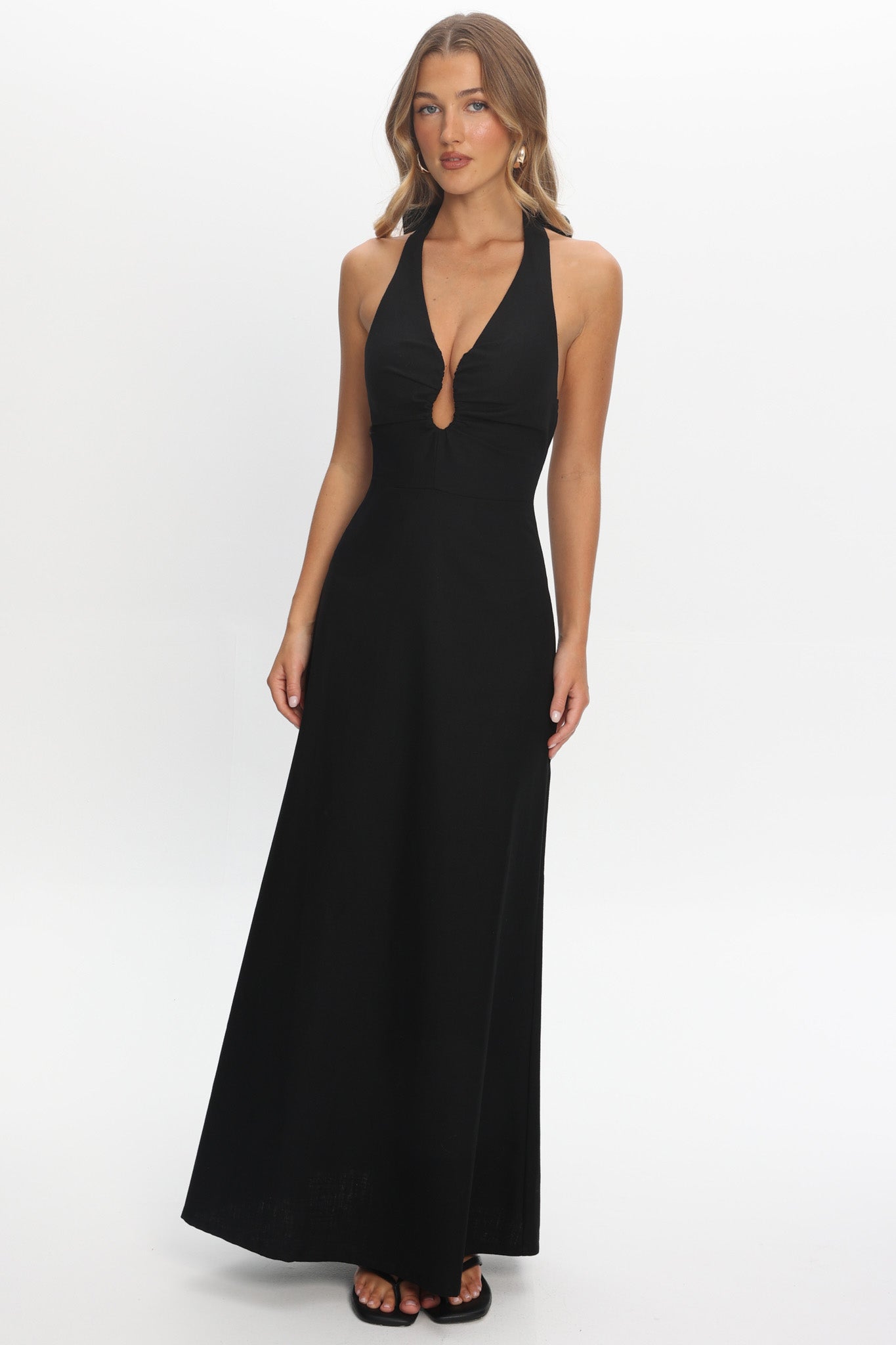 Lioren Plunging Halterneck Maxi Dress Black