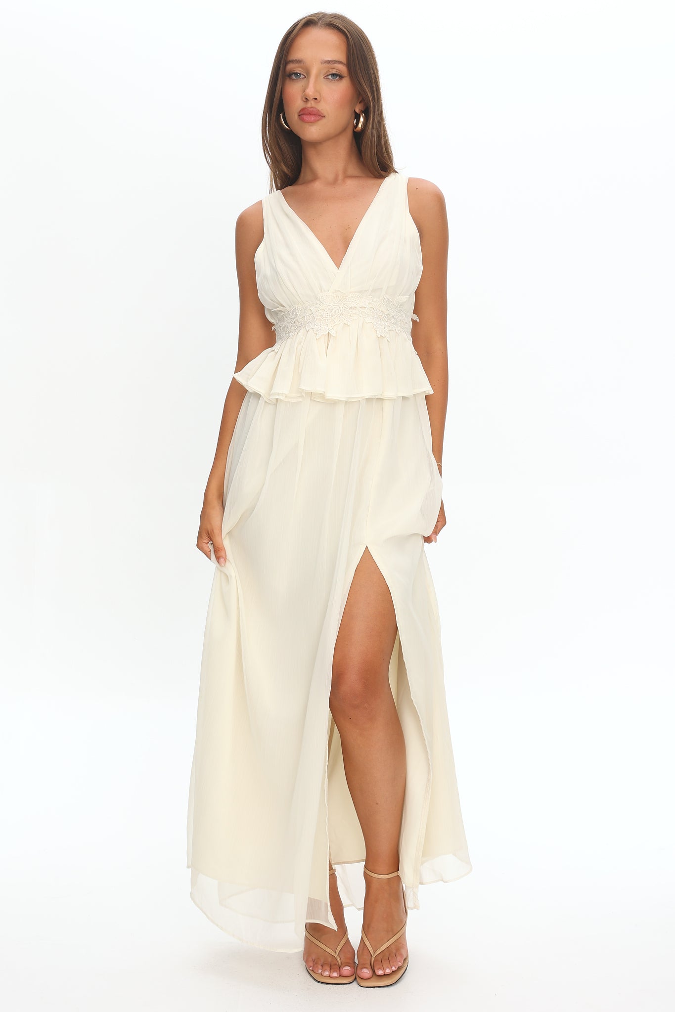 Lusia Peplum Applique Waist Maxi Dress White - XS