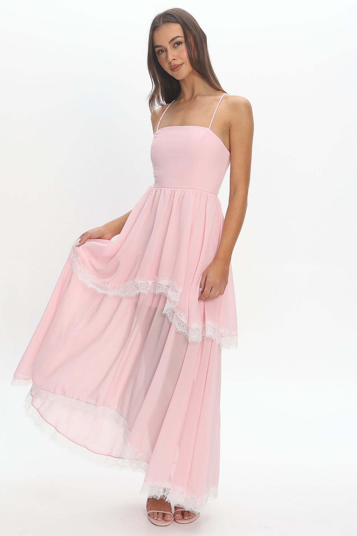 selfie leslie pink lace dress Girl Power Lace Strap Maxi Dress Pink