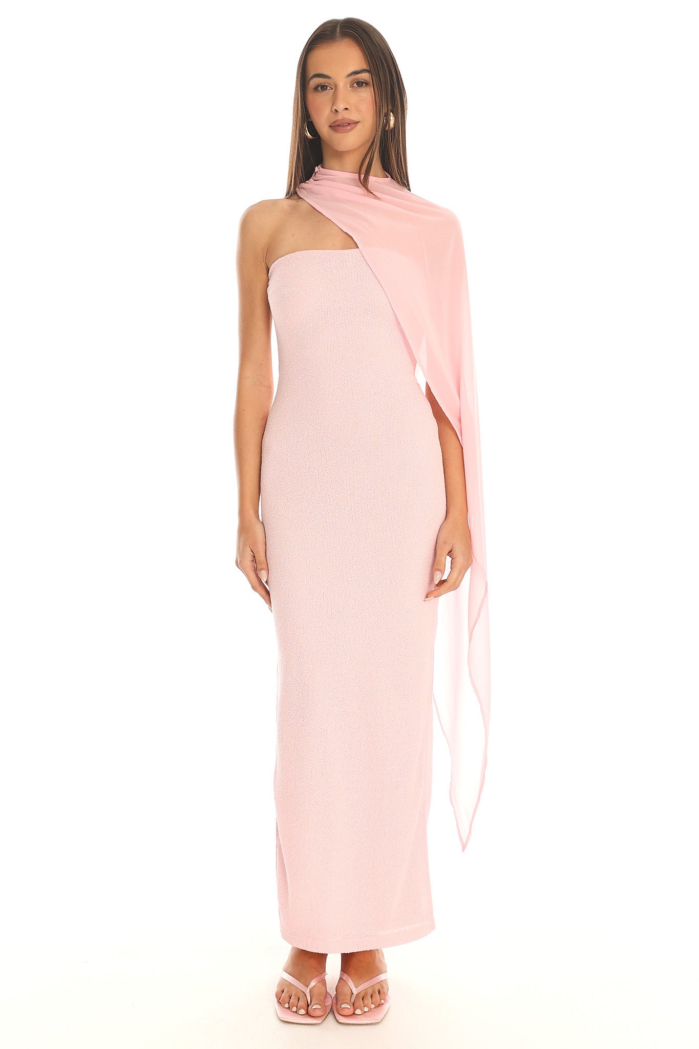 Pearlina Strapless Scarf Maxi Dress Pink