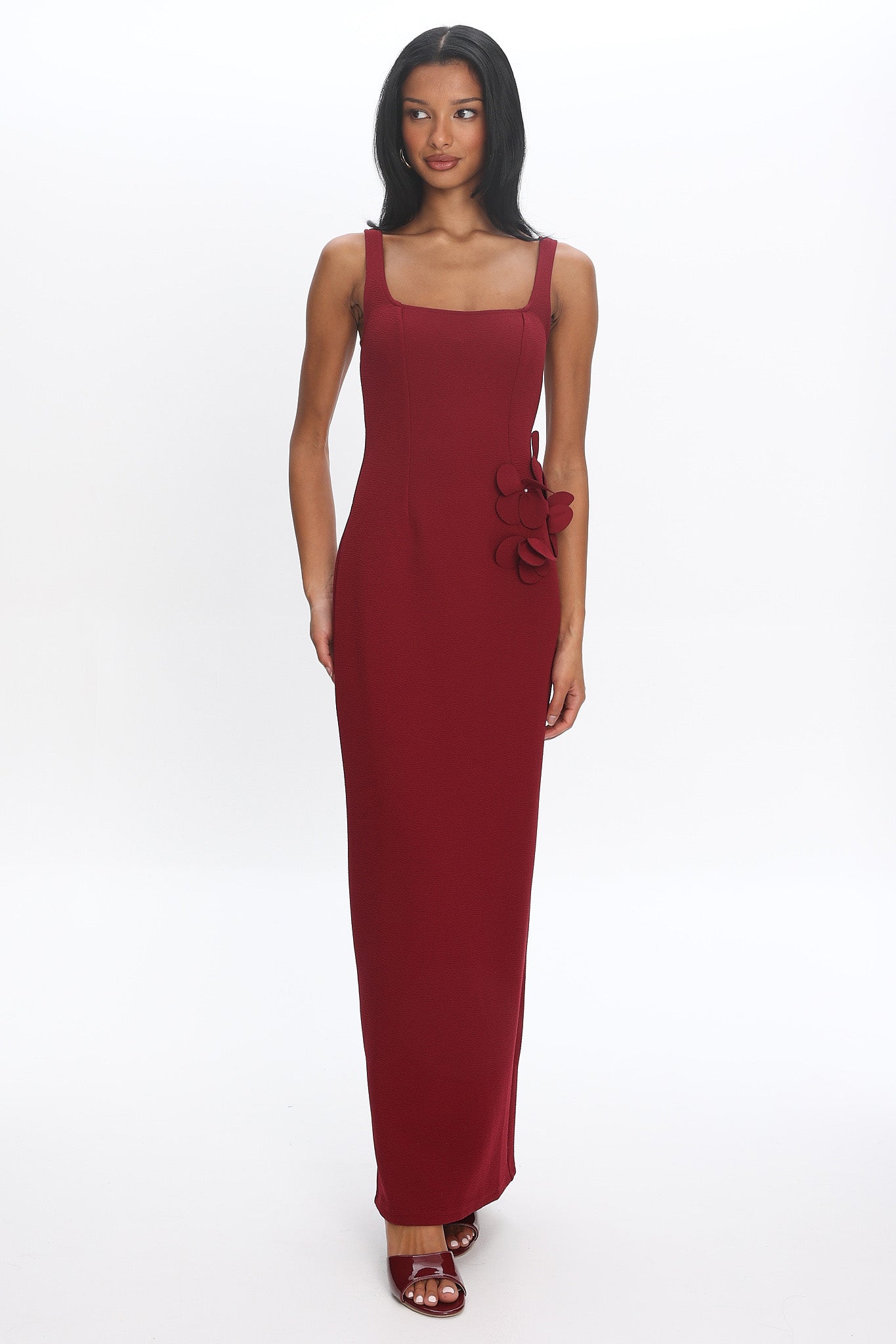 Olandra 3D Floral Maxi Dress Red | Selfie Leslie