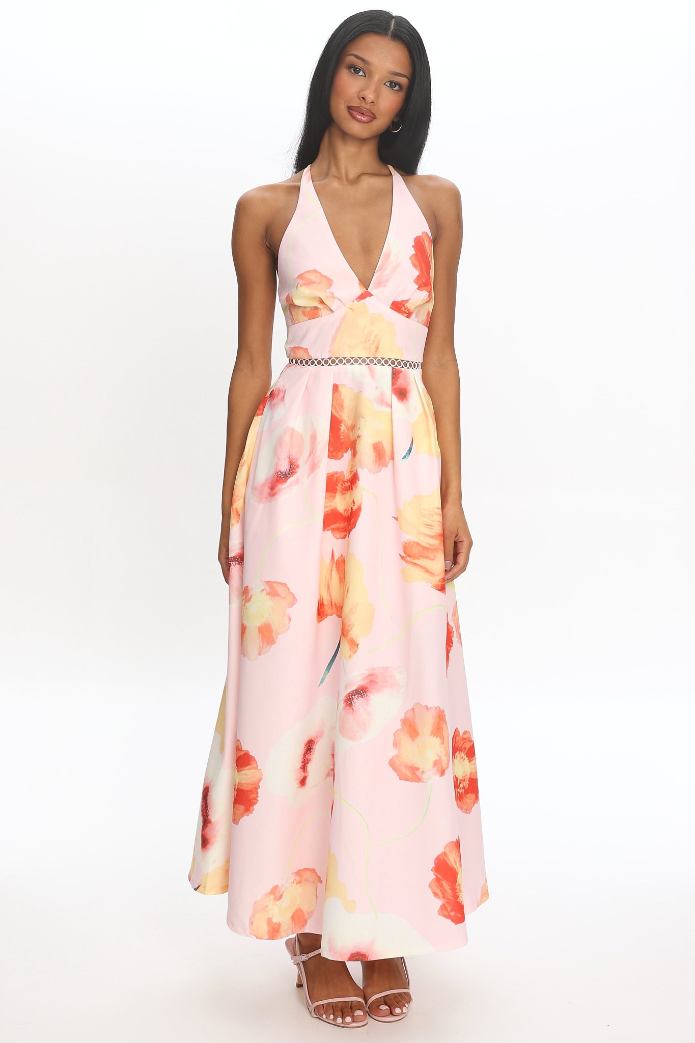 Ellin Tied Back Halter Maxi Dress Light Pink