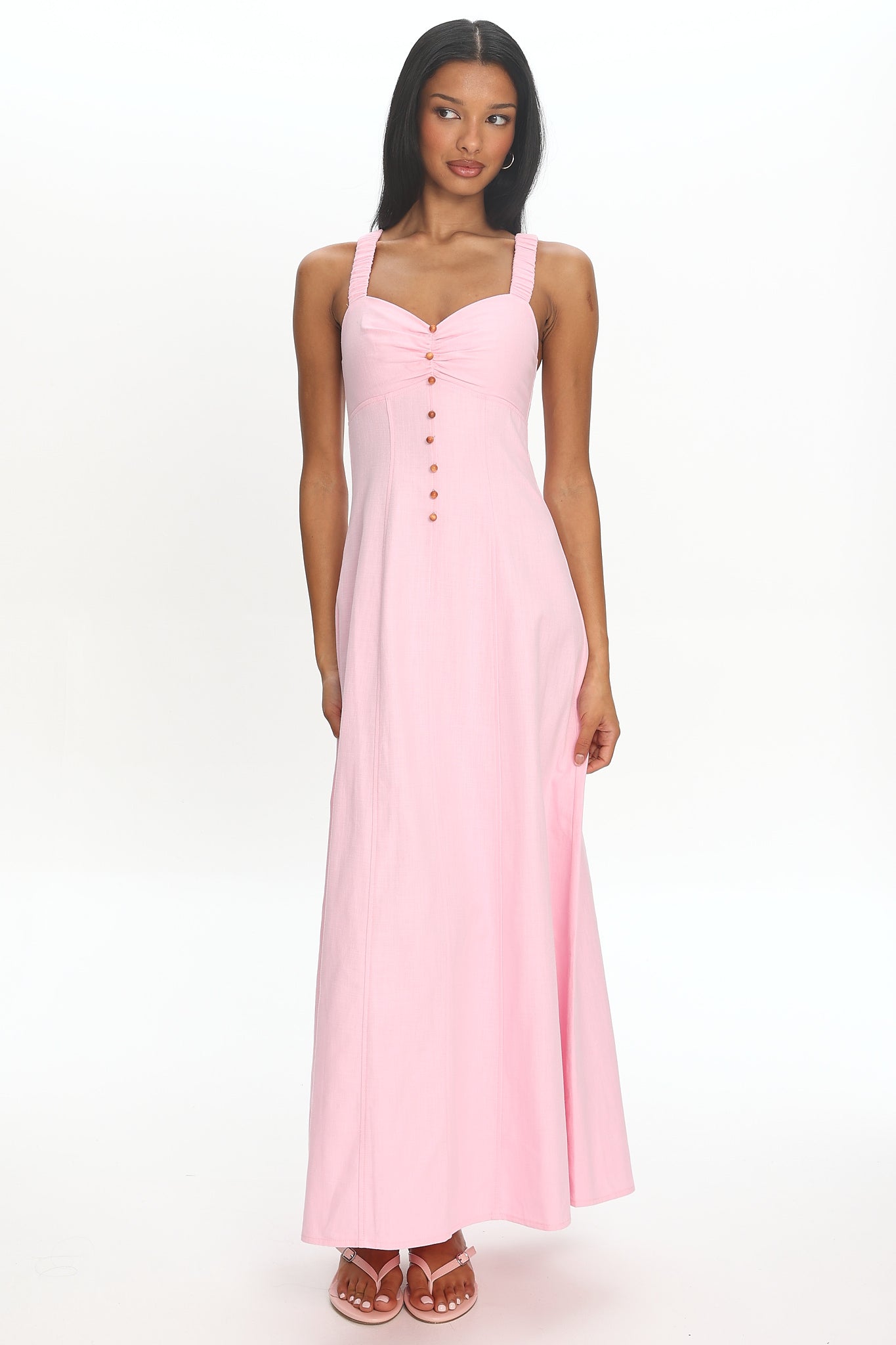 Petrichor Ruched Bust Maxi Dress Light Pink