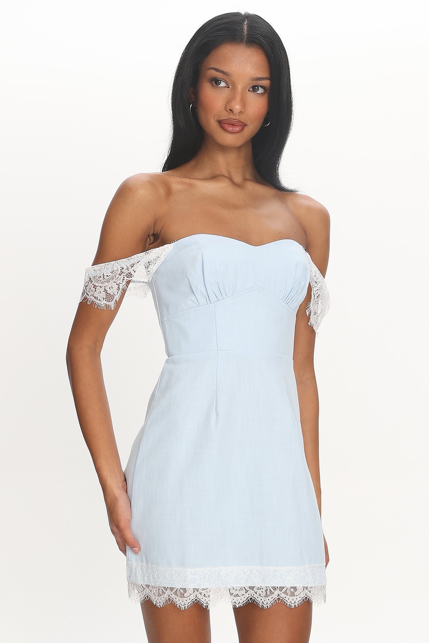 Dilaurentis Lace-Trim Mini Dress Baby Blue