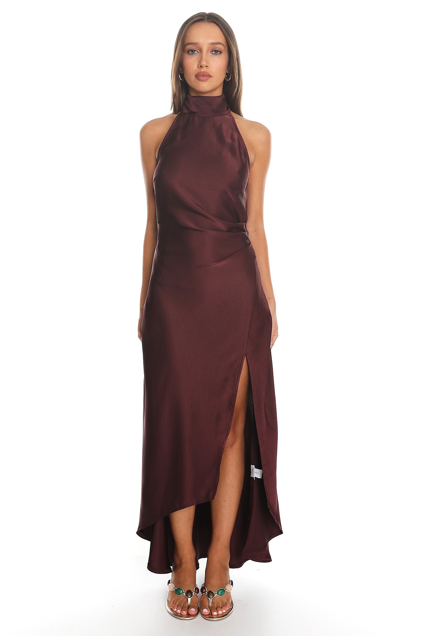 mock halter dress Vanta Wrap Maxi Chocolate Halter maxi dress