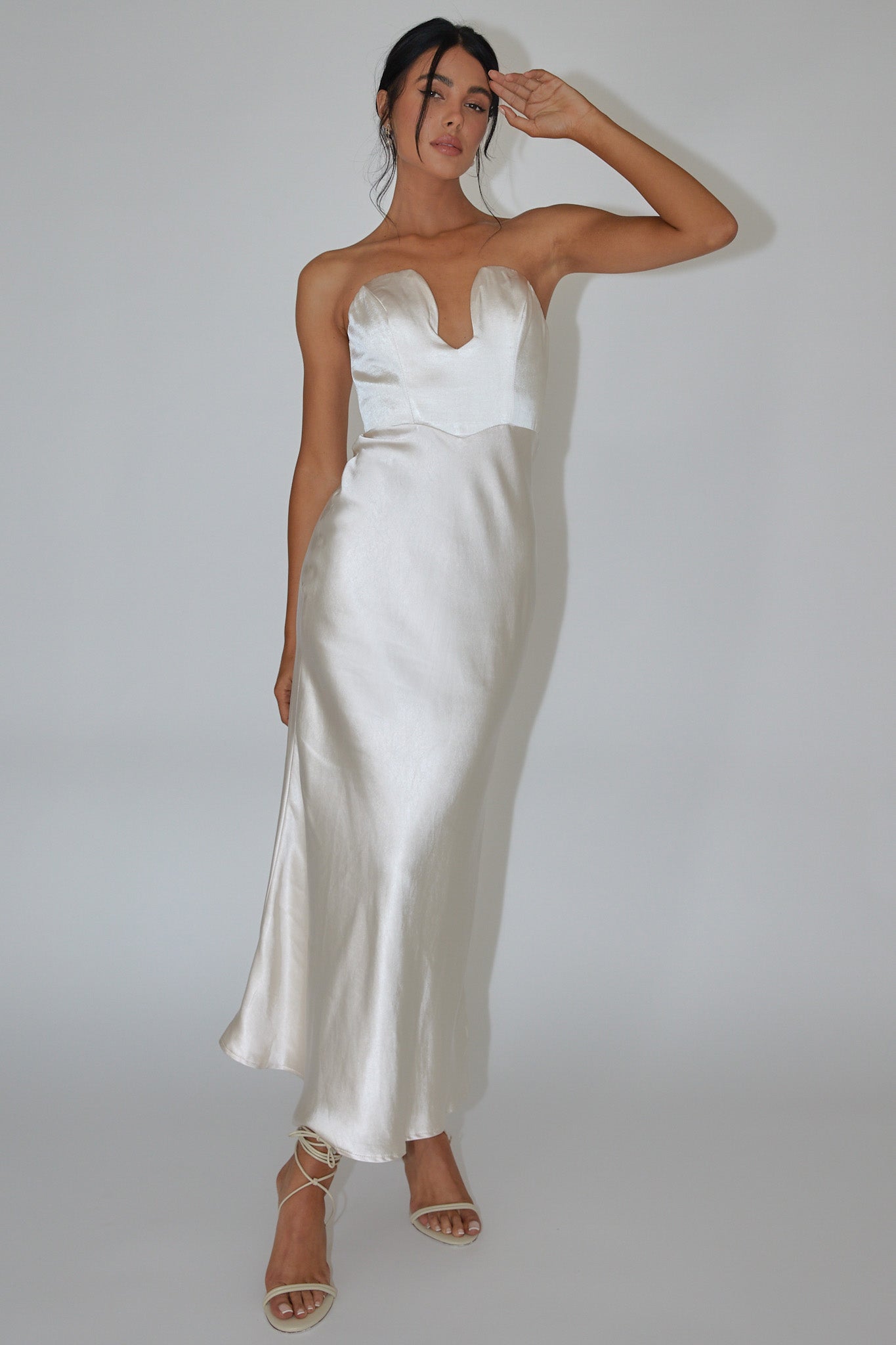 Encore Strapless Satin Maxi Dress Champagne - XL Encore Strapless Satin Maxi Dress Champagne - XL