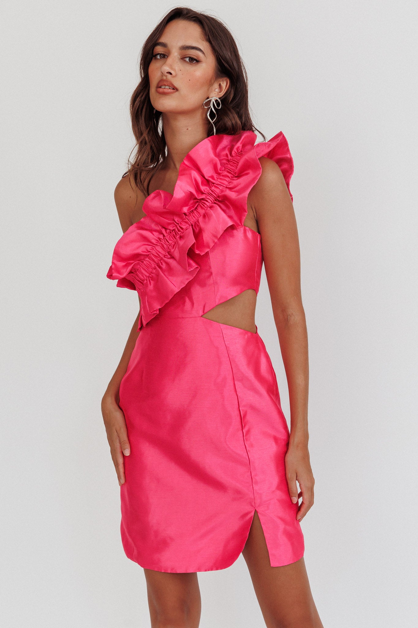 NY Moment Wide Ruffle Shoulder Mini Dress Pink– Selfie Leslie