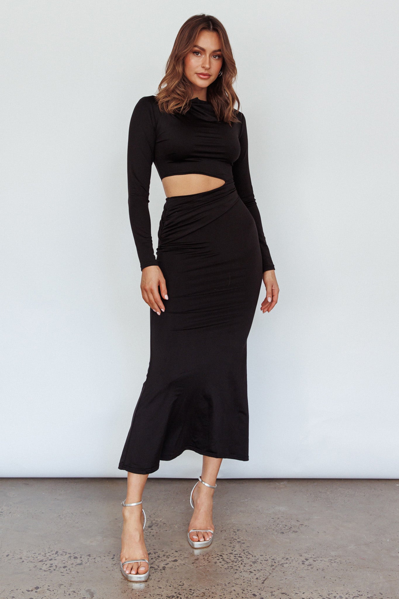 white christmas dresses Same Long Sleeve Cut Out Maxi Dress