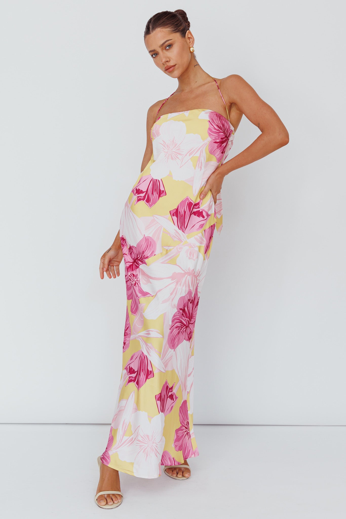 Jacquelynne Halter Cowl Back Maxi Dress Pink– Selfie Leslie