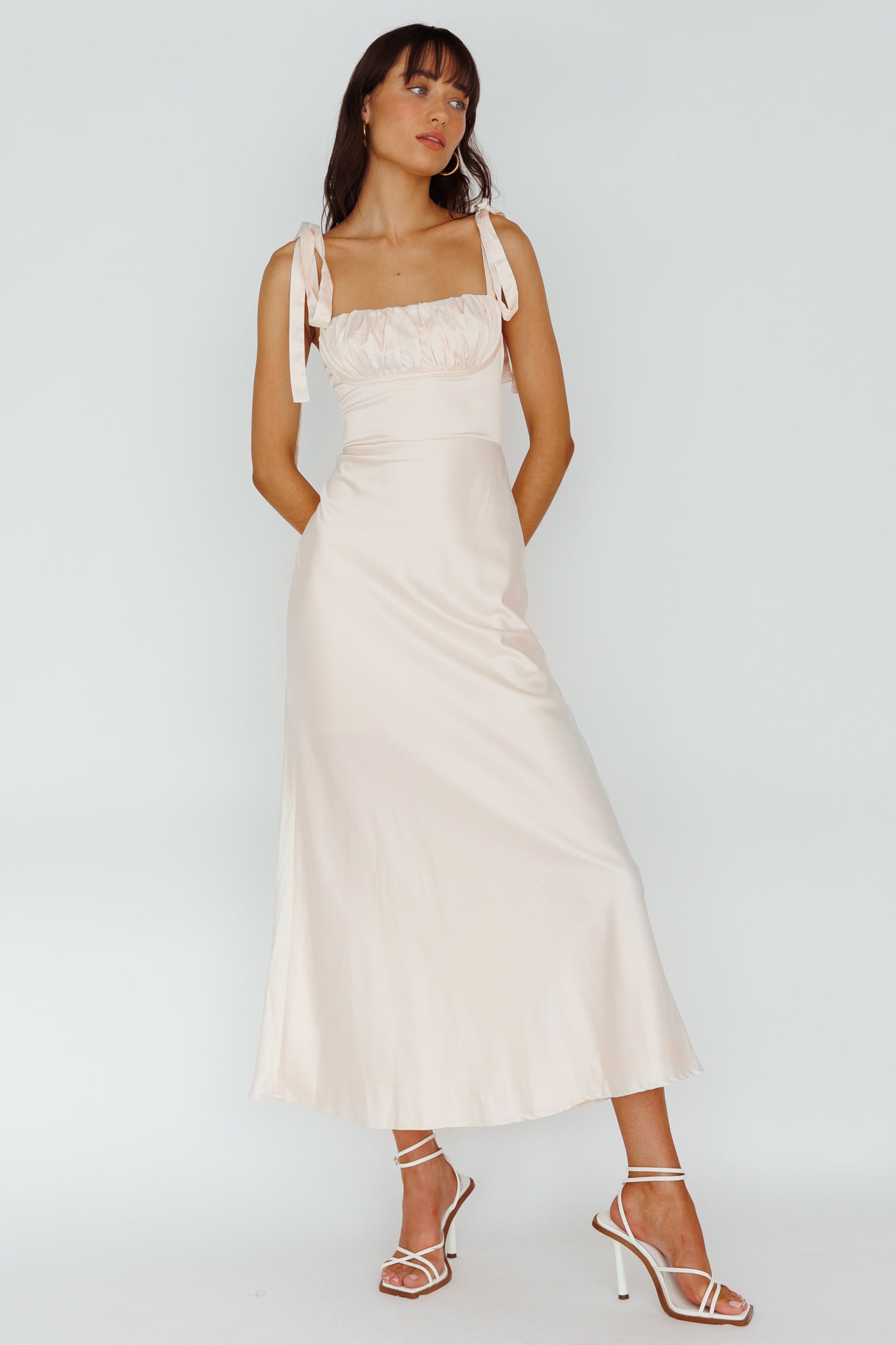 Pennelope Tied Shoulder Maxi Dress Ivory - L Pennelope Tied Shoulder Maxi Dress Ivory - L