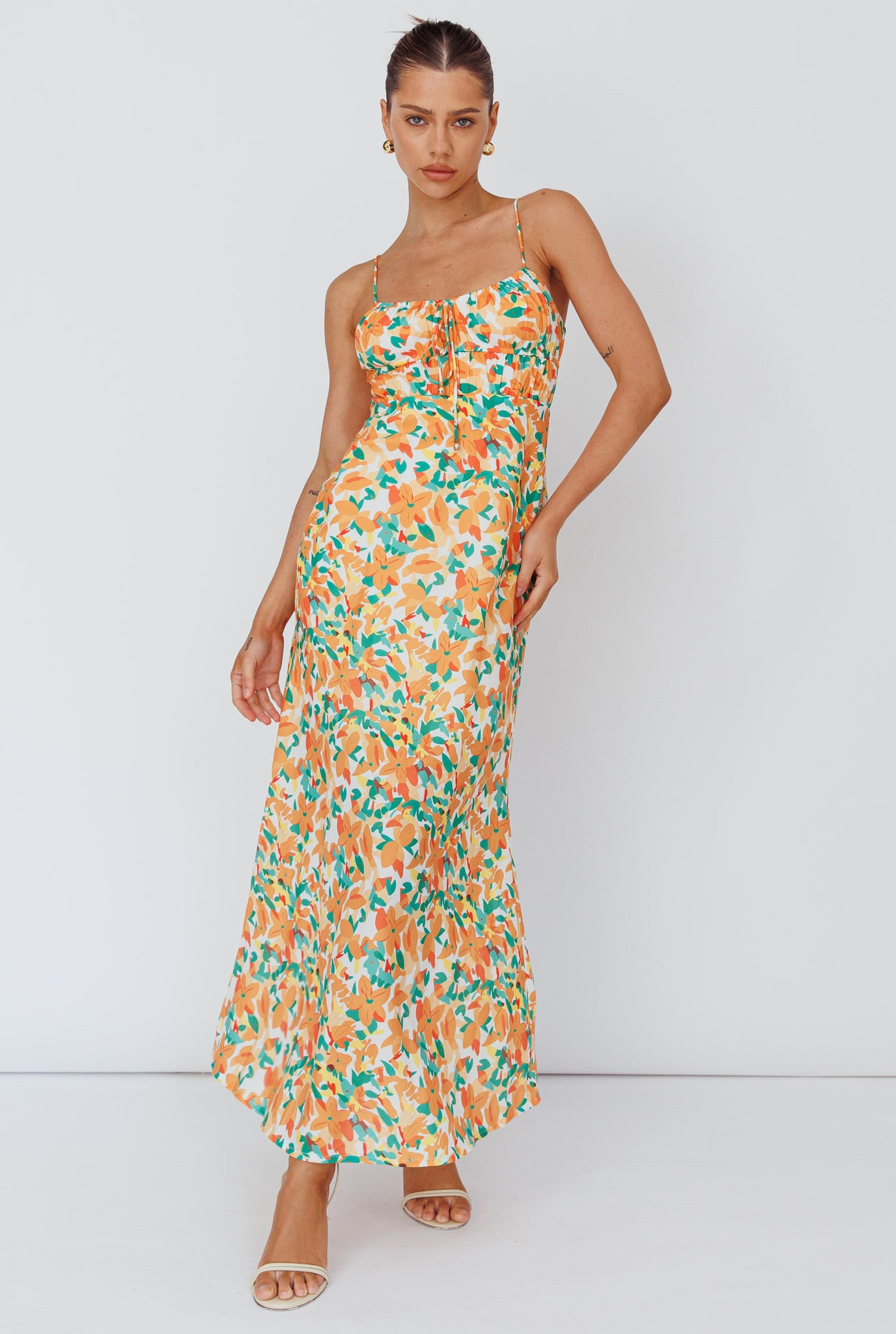 open lace back dress J.Crew Mercantile Orange Floral Wrap Midi Dress main image 0
