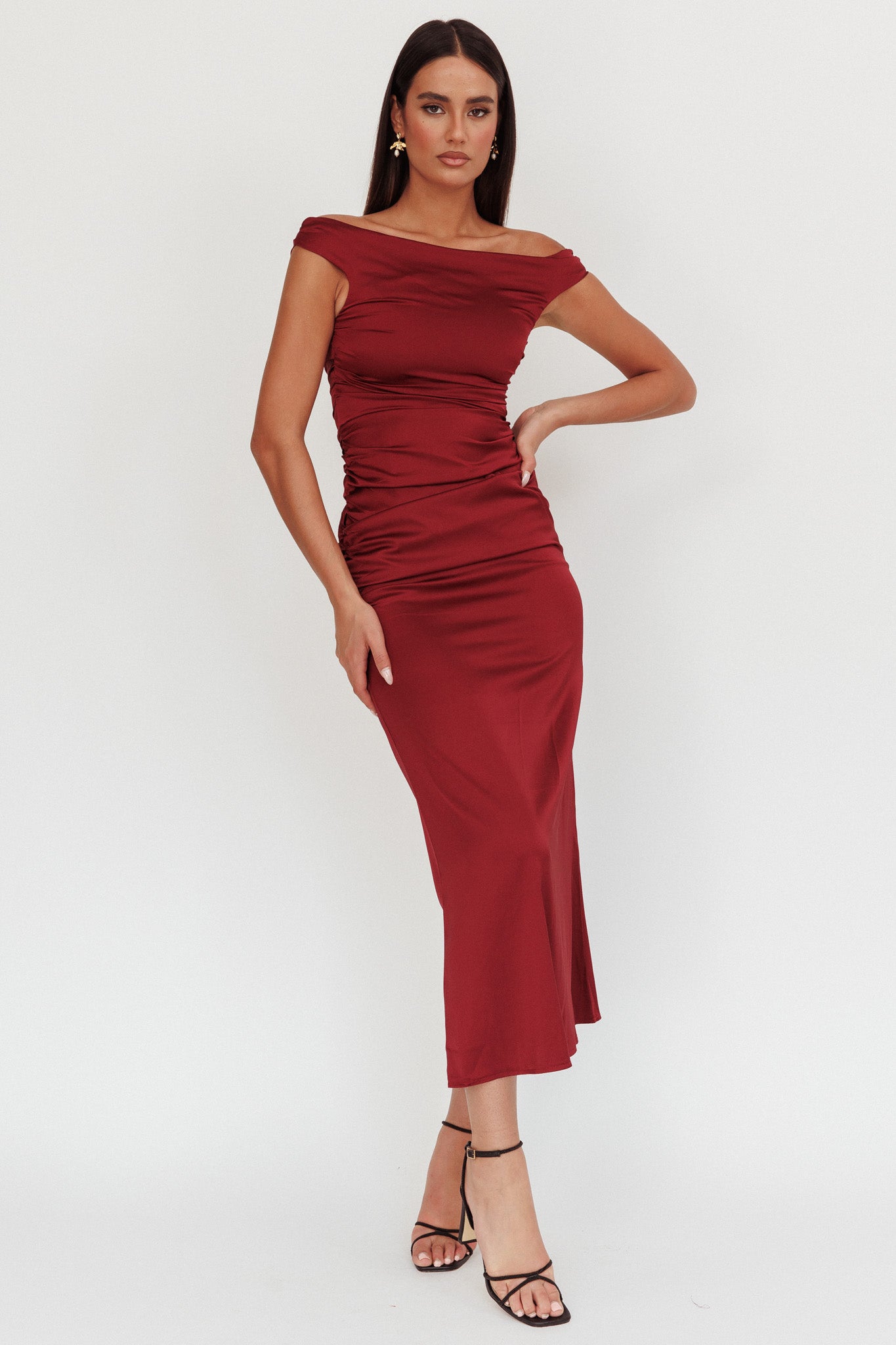 slim fit dress slacks Linka Off-Shoulder Tie Back Midi Dress Navy main image 0
