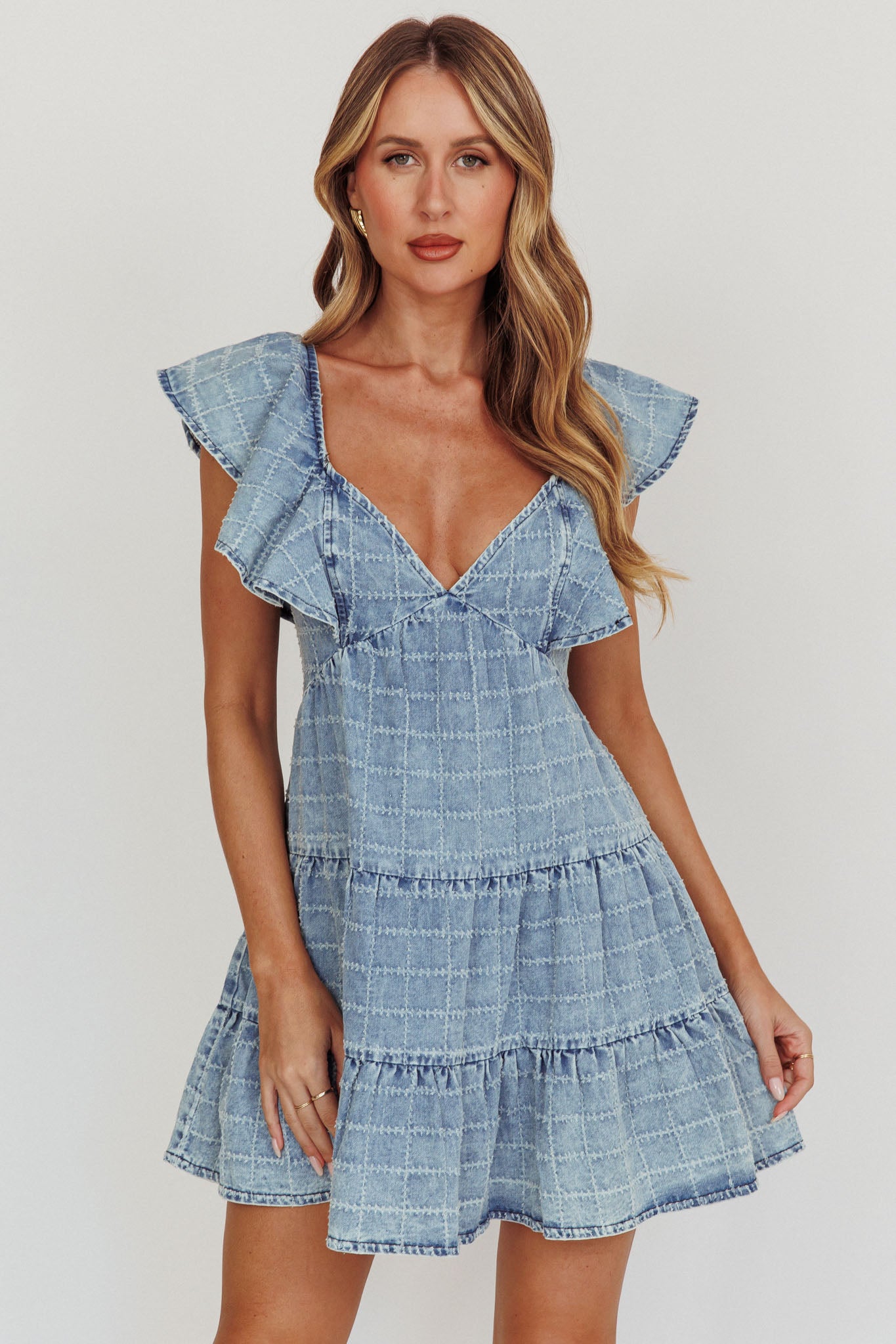 Daffodil Ruffle A-Line Mini Dress Light Blue– Selfie Leslie