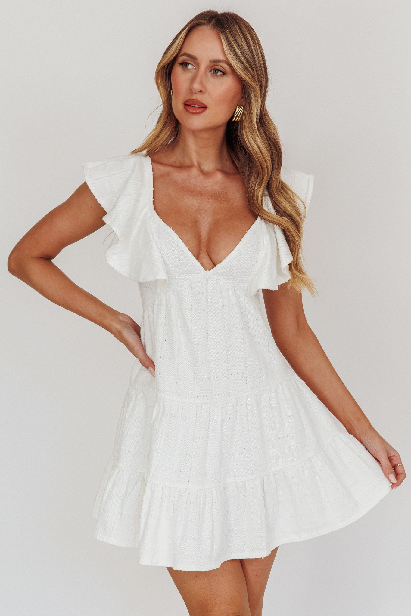 Daffodil Ruffle A-Line Mini Dress White– Selfie Leslie