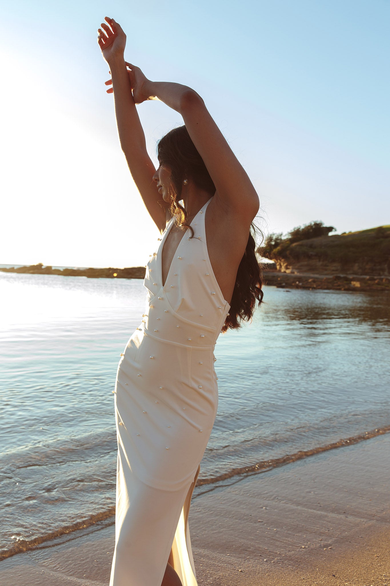 Crystal Lake Halter Neck Pearl Maxi Dress White Selfie Leslie Crystal Lake Halter Neck Pearl Maxi Dress White Selfie Leslie