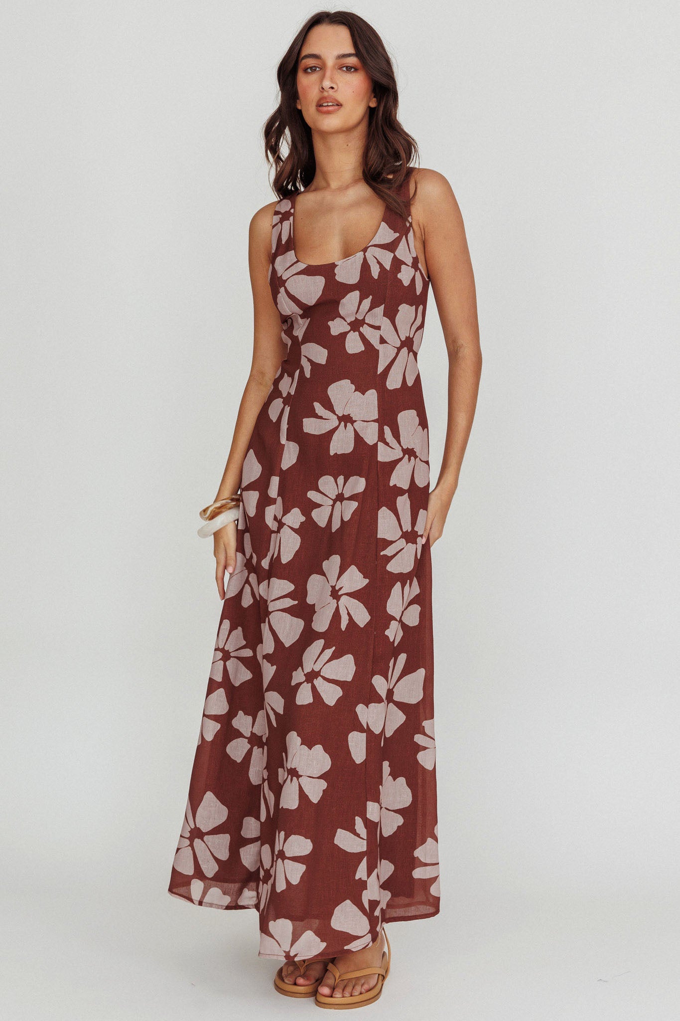 fitted lace wedding dress Lillia Floral A-Line Maxi Dress Brown– Selfie Leslie