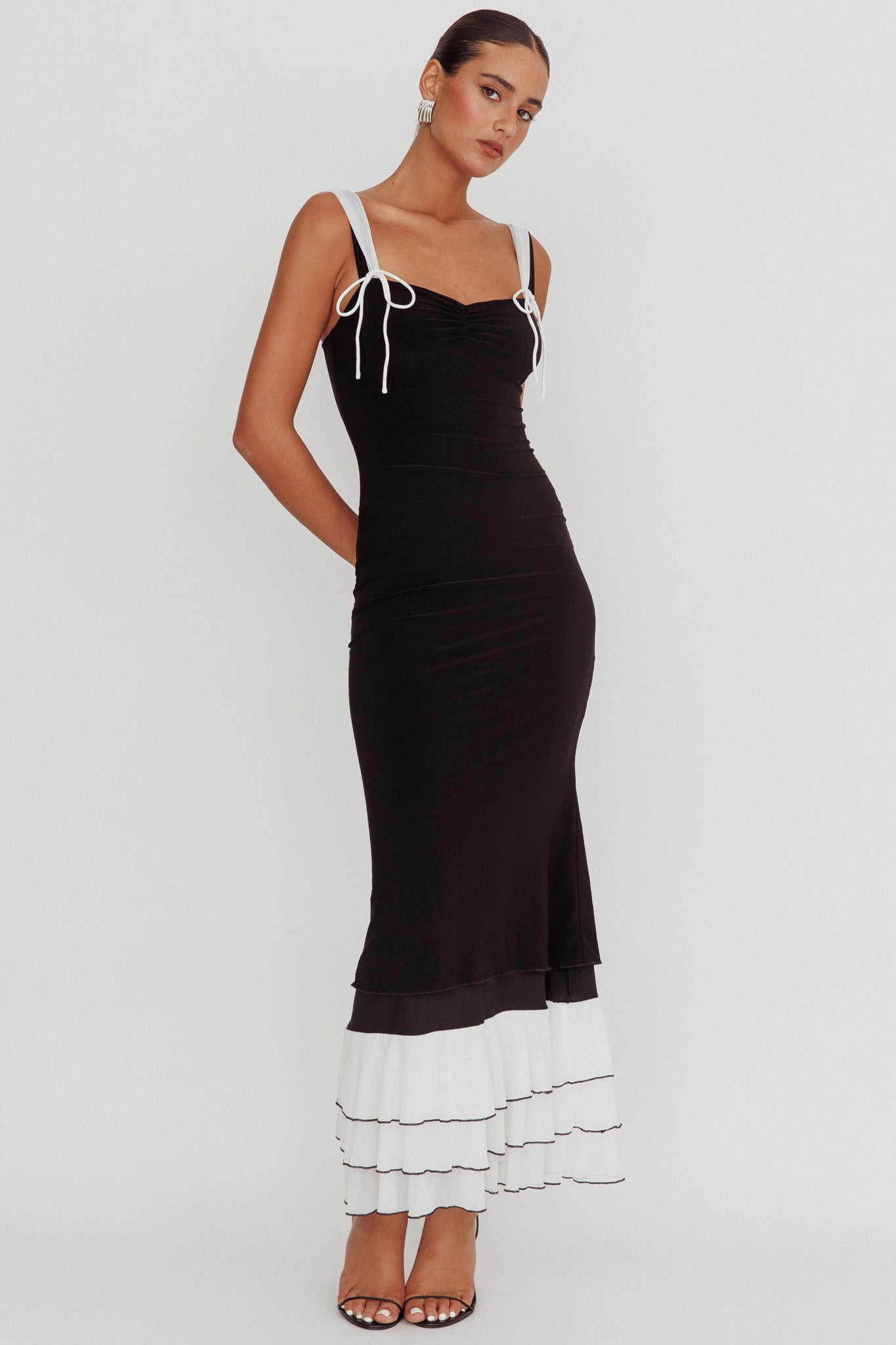 bodycon formal dresses short Saylor Pleated Satin Ruffle Maxi Dress main image 1