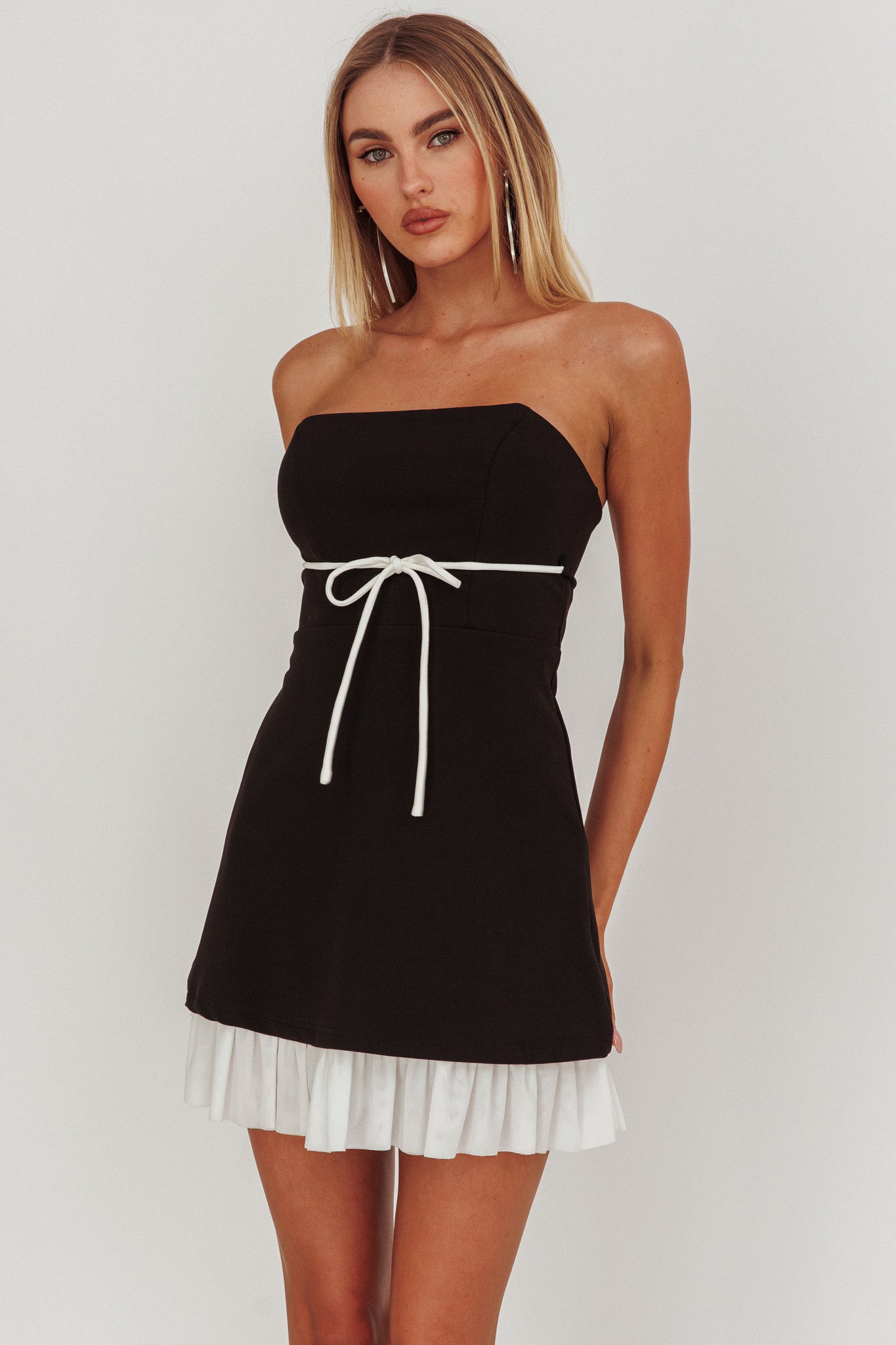 Statement Strapless String Tie Mini Dress Black Statement Strapless String Tie Mini Dress Black