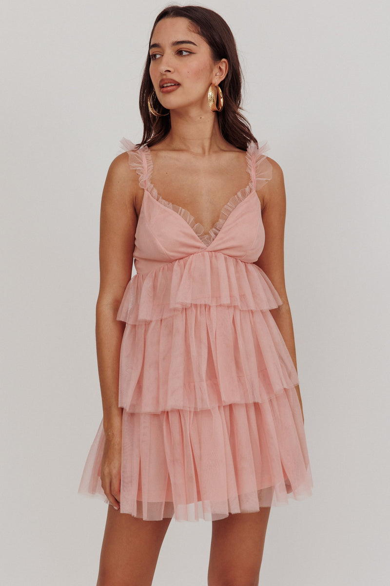 Shop the Sorbet Sky Tiered Tulle Mini Dress Pink