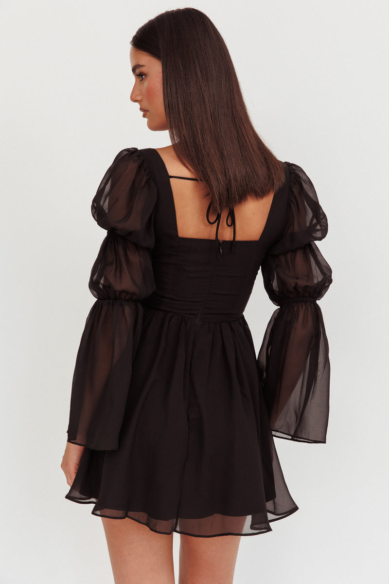 MILEY LONG SLEEVE HIGH NECK MINI DRESS - BLACK SEQUIN