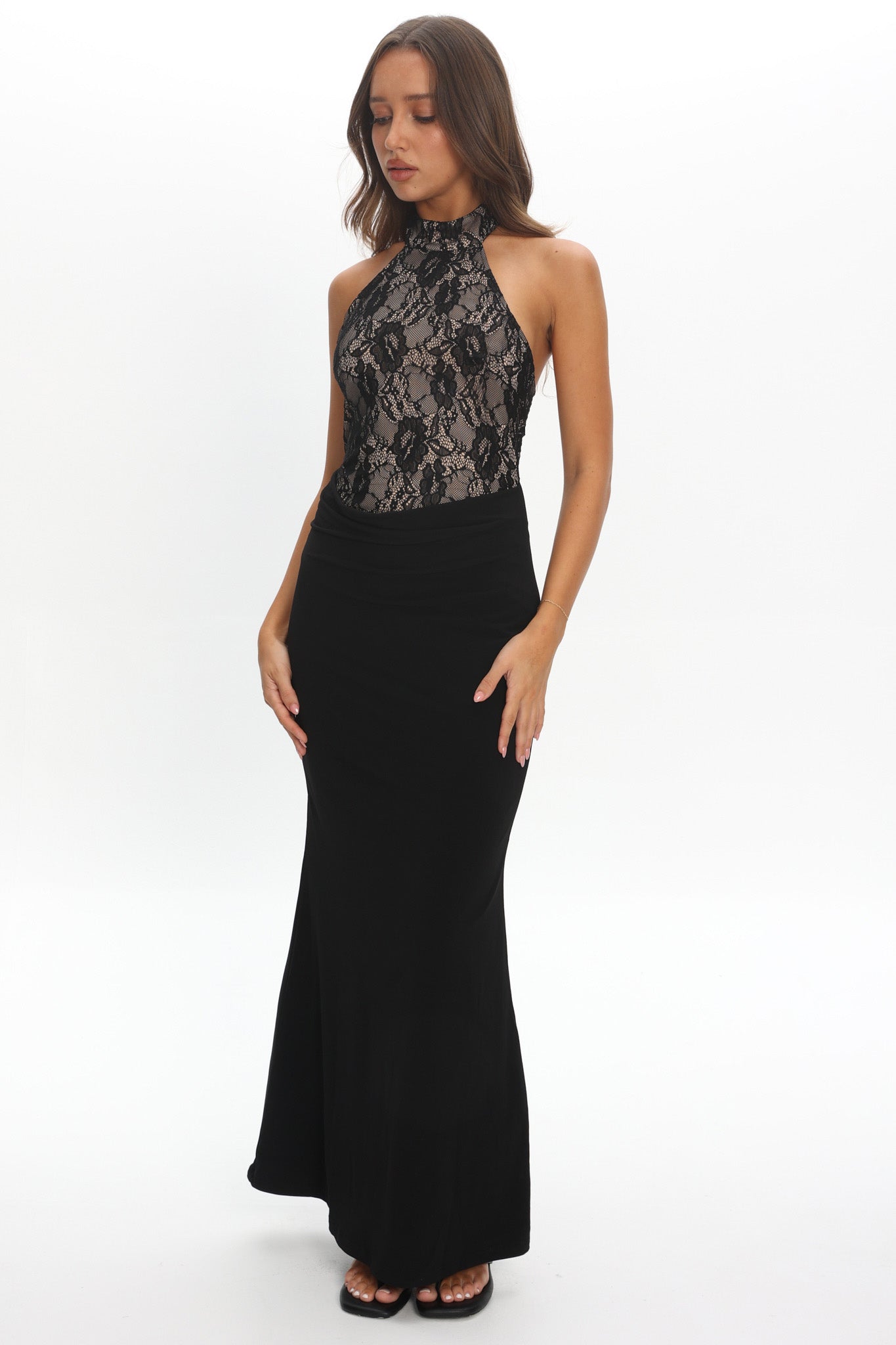 Lovelight Lace Bodice Halter Maxi Dress Black - XS Lovelight Lace Bodice Halter Maxi Dress Black - XS