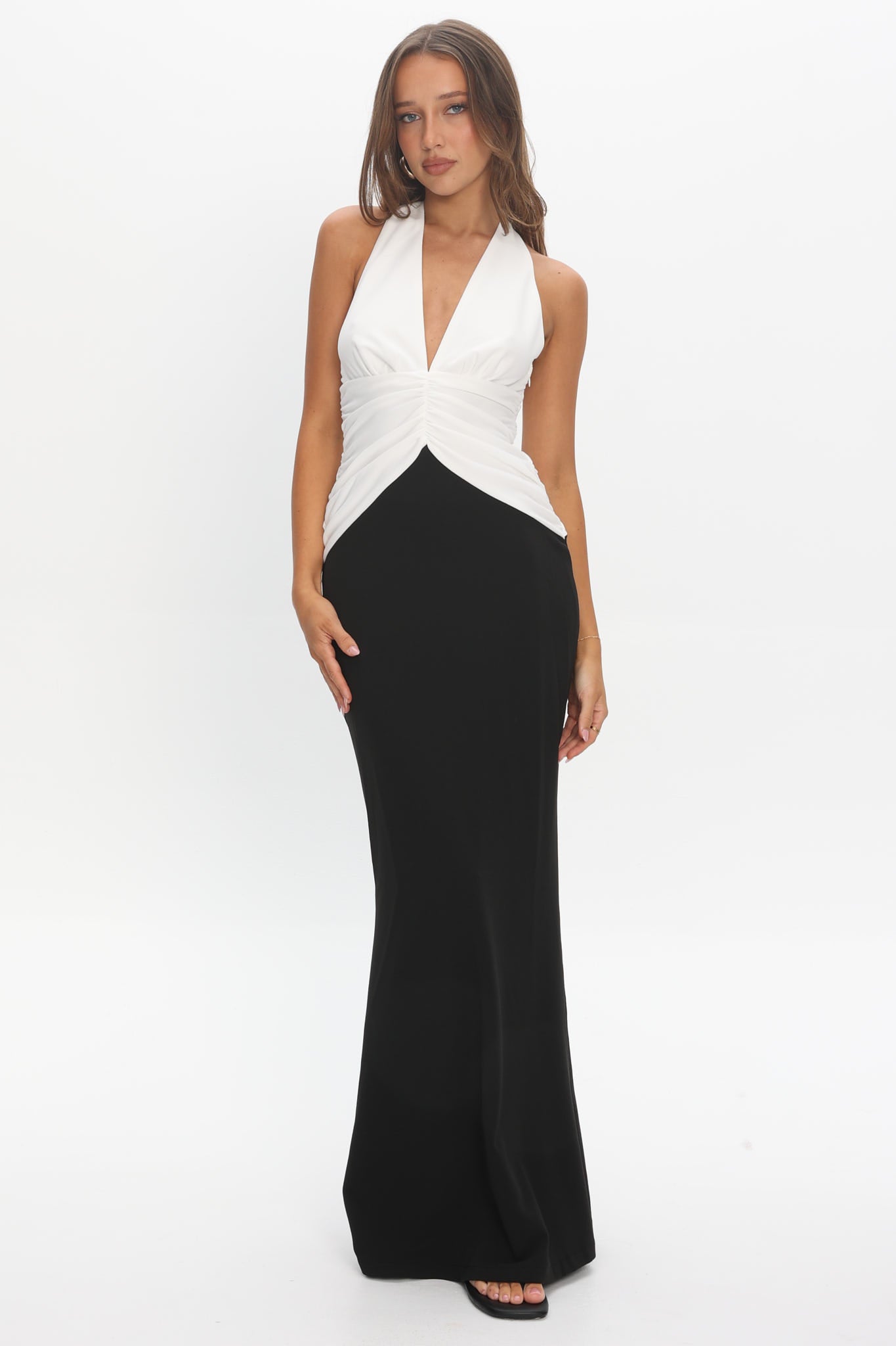 la maise studio gathered drop waist maxi dress La Maise Studio