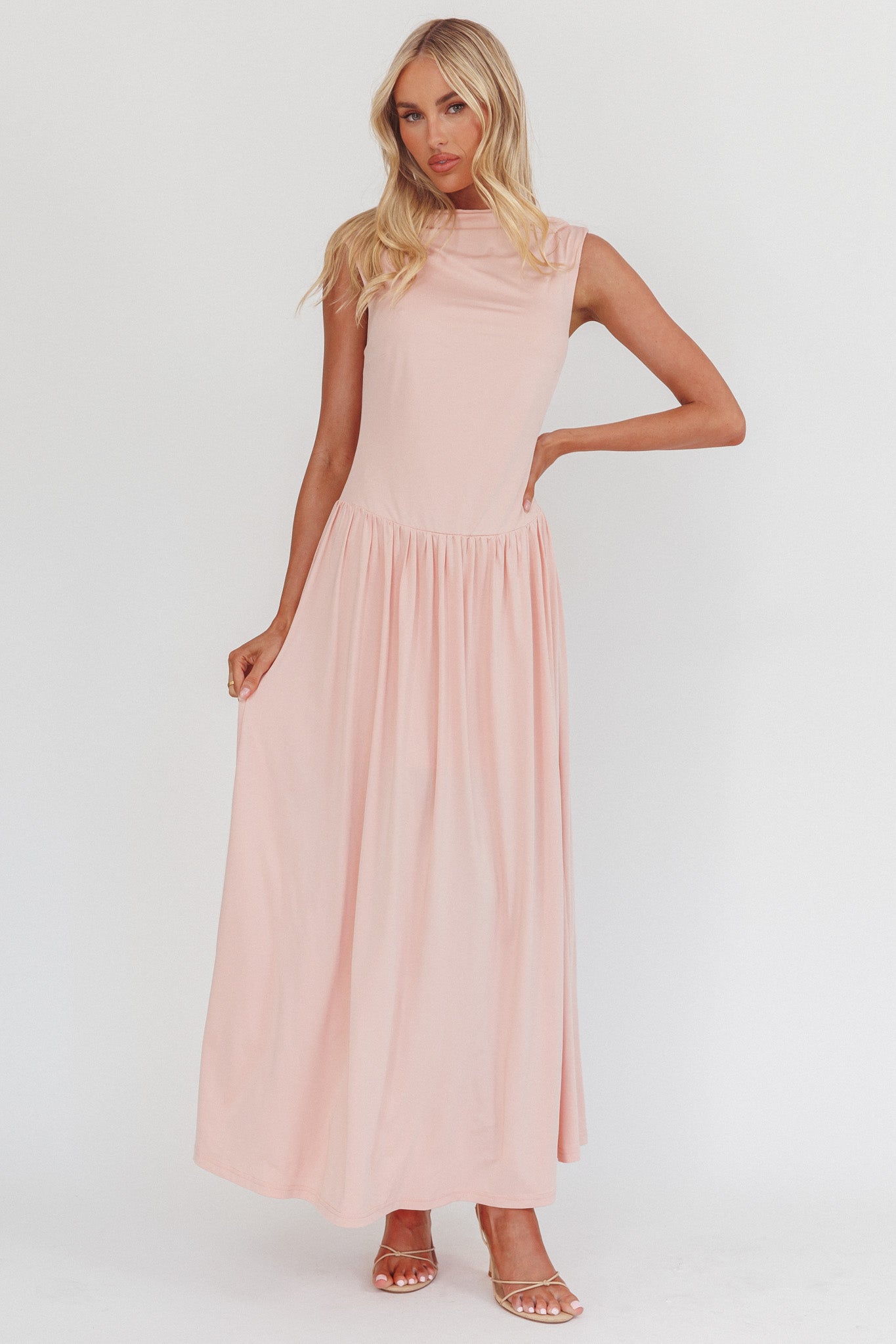 Dorothea High Cowl Open Back Maxi Dress Dusty Pink - M Dorothea High Cowl Open Back Maxi Dress Dusty Pink - M