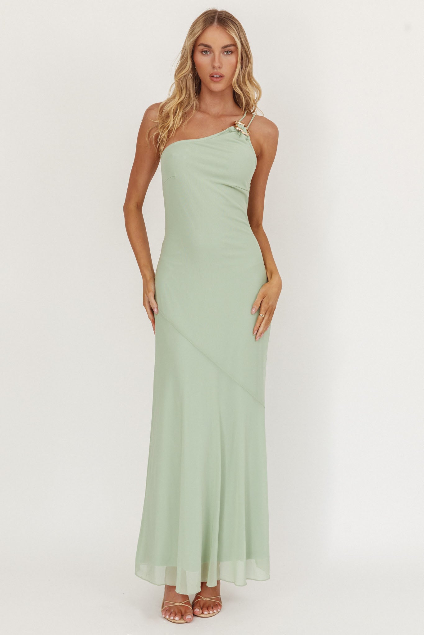 We Belong Together One-Shoulder Buckle Maxi Dress Mint We Belong Together One-Shoulder Buckle Maxi Dress Mint